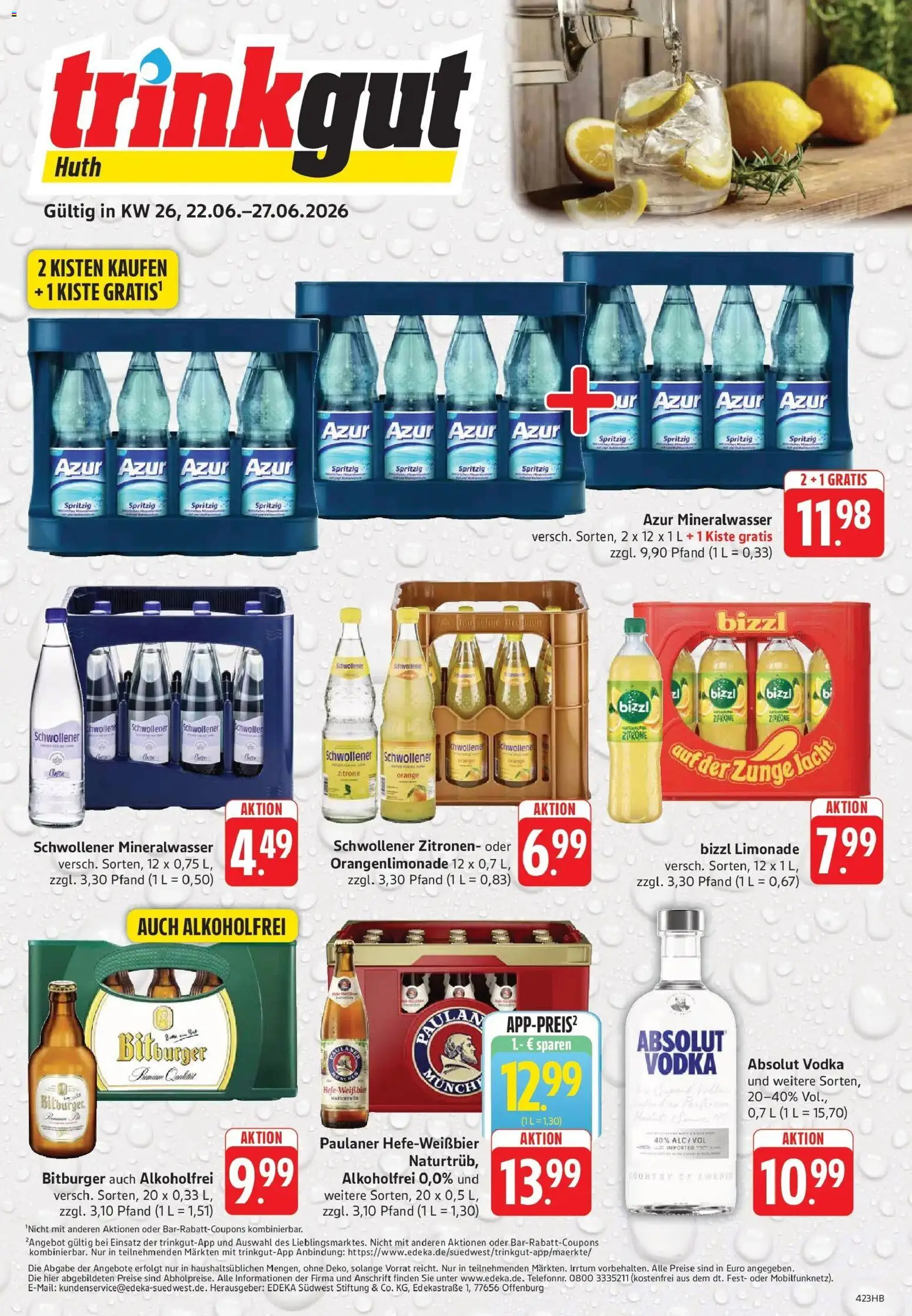 Vorschau von dem Prospekt des Geschäftes Trinkgut, gültig ab dem 21.06.2026 - Mineralwasser, Vodka, Zitrone, Paulaner, Zitronen, Bitburger, Limonade, Weißbier