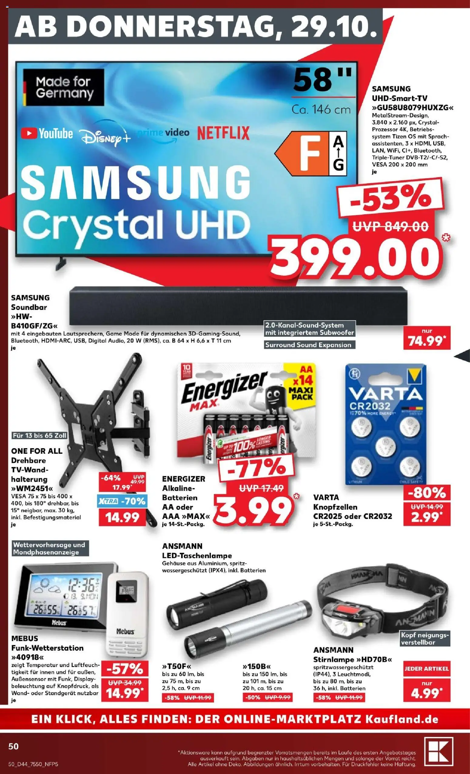 Vorschau von dem Prospekt des Geschäftes Kaufland, gültig ab dem 26.10.2026 - Samsung, Video, Batterien, Soundbar, Stirnlampe