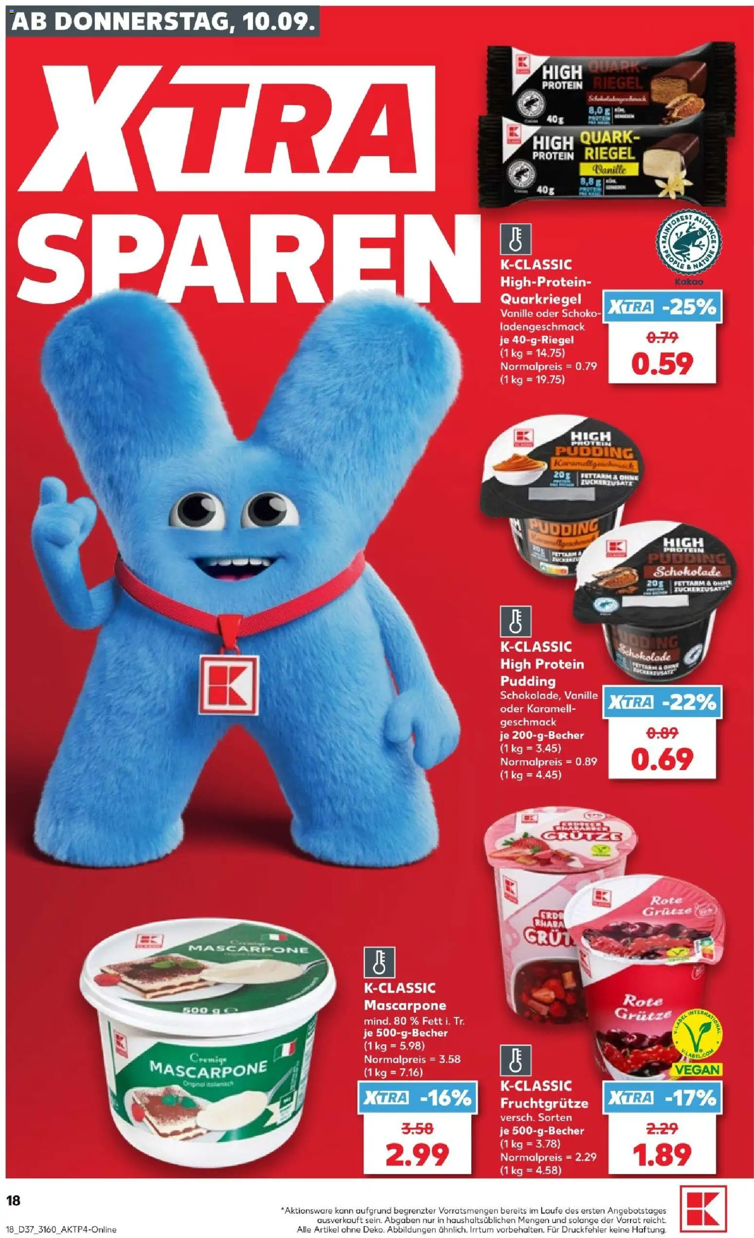 Vorschau von dem Prospekt des Geschäftes Kaufland, gültig ab dem 10.09.2026 - Schokolade, Mascarpone, Quark, Pudding, Vanille, High protein pudding