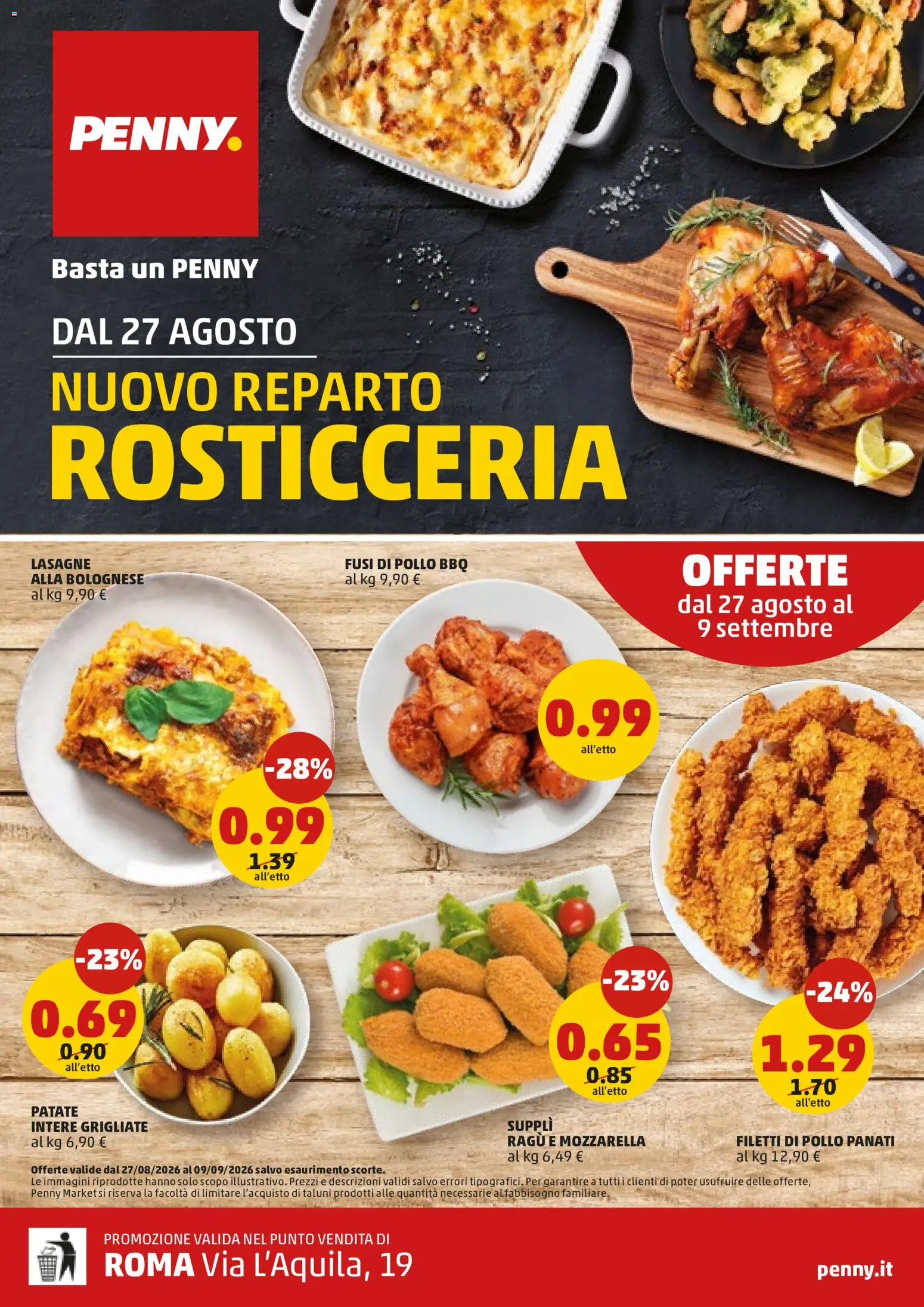 Anteprima dell'opuscolo PENNY volantino Pane dal negozio PENNY valido da 27/08/2026 - Pollo, Lasagne, Lasagna, Ragú, Mozzarella, Patate