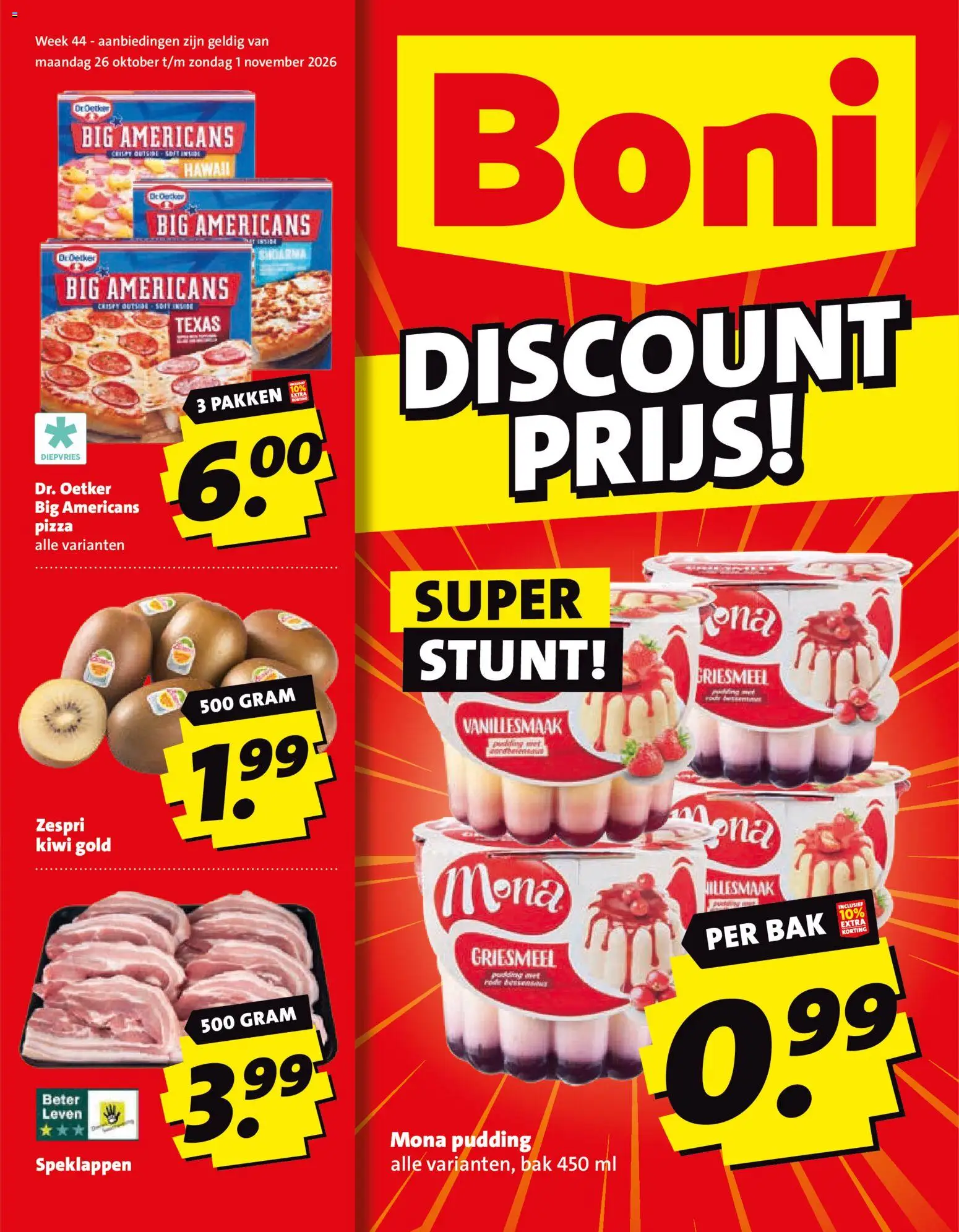 Voorbeeld van Boni folder van winkel Boni geldig vanaf 25-10-2026 - Pizza, Kiwi, Griesmeel, Pudding