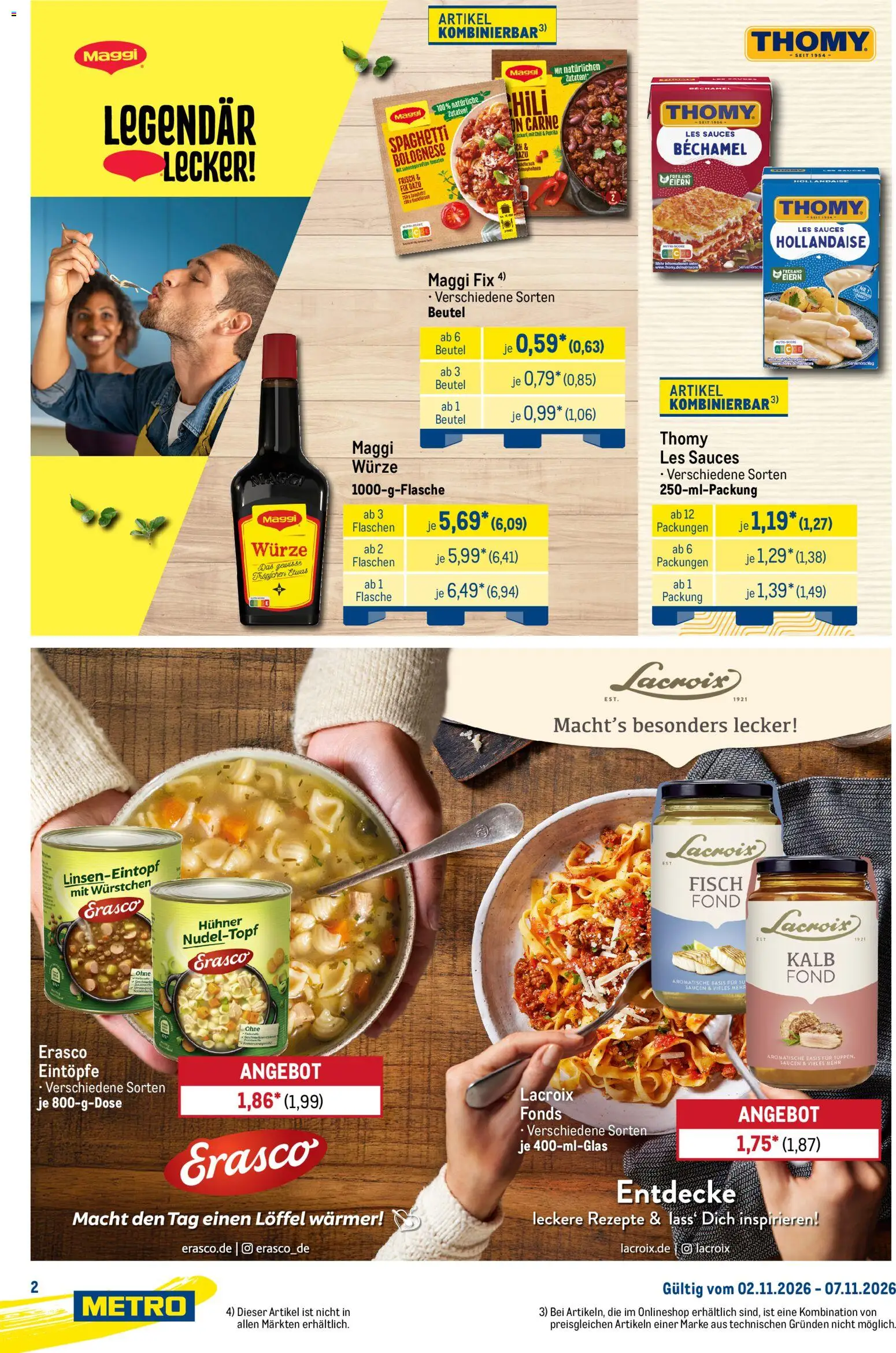 Vorschau von dem Prospekt des Geschäftes Metro, gültig ab dem 02.11.2026 - Fisch, Spaghetti, Maggi, Hackfleisch, Paprika, Chili, Maggi fix, Erasco