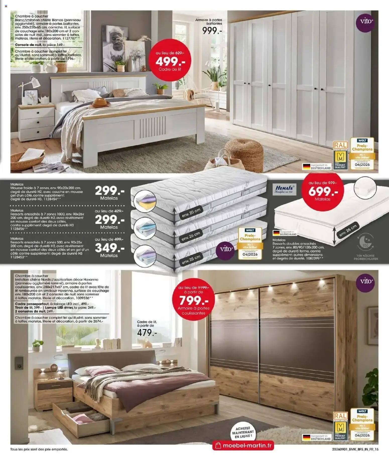 Prévisualisation de Möbel Martin: Offres hebdomadaires du magasin Möbel Martin formulaire valide 01/09/2026 - Tête de lit, Lit, Lampe, Cadre, Sommier, Literie, lampe LED, Portes