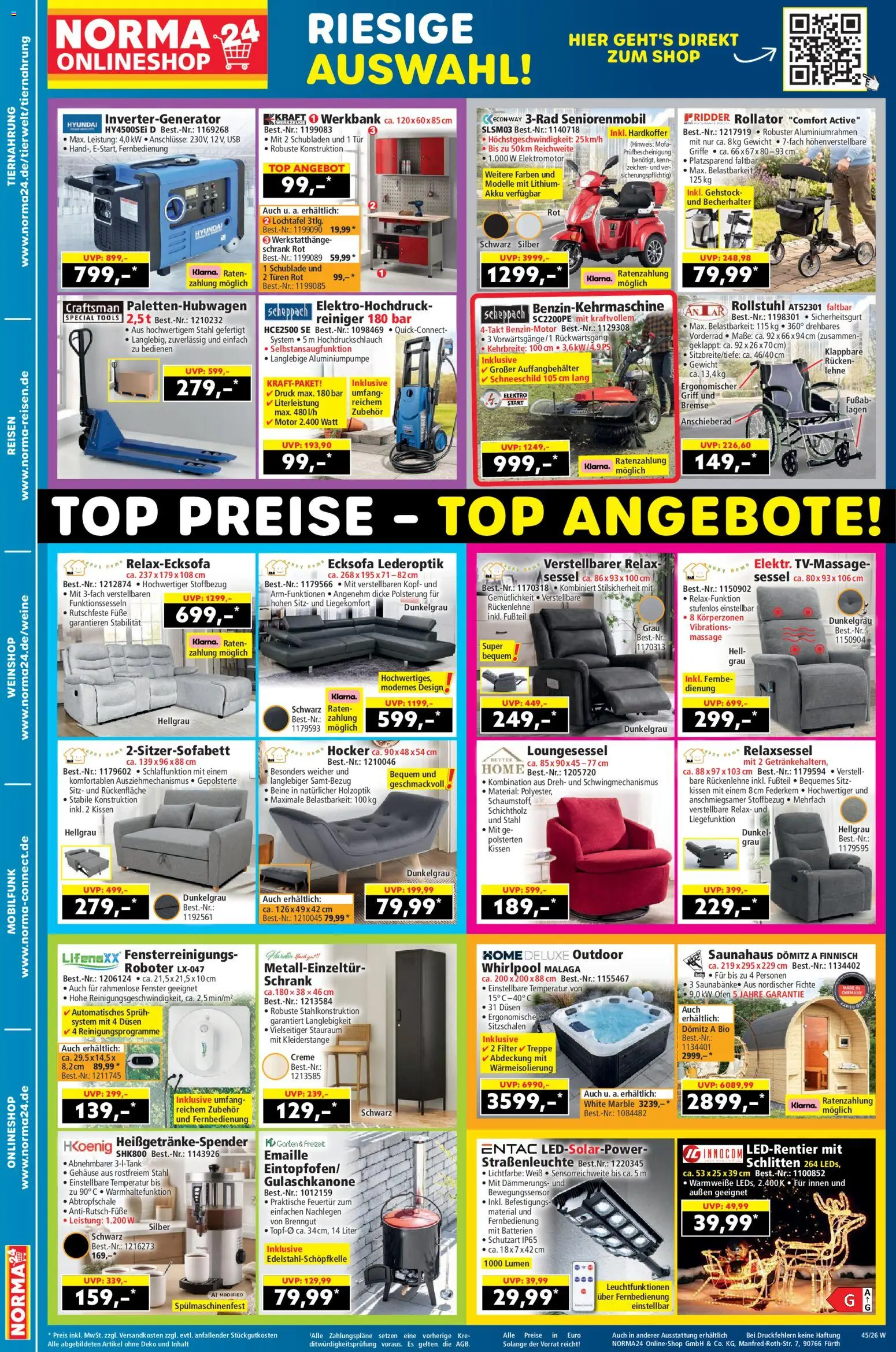Vorschau von dem Prospekt des Geschäftes Norma, gültig ab dem 02.11.2026 - Batterien, Sessel, Relaxsessel, Kissen, Tür, USB, Gewicht, Creme