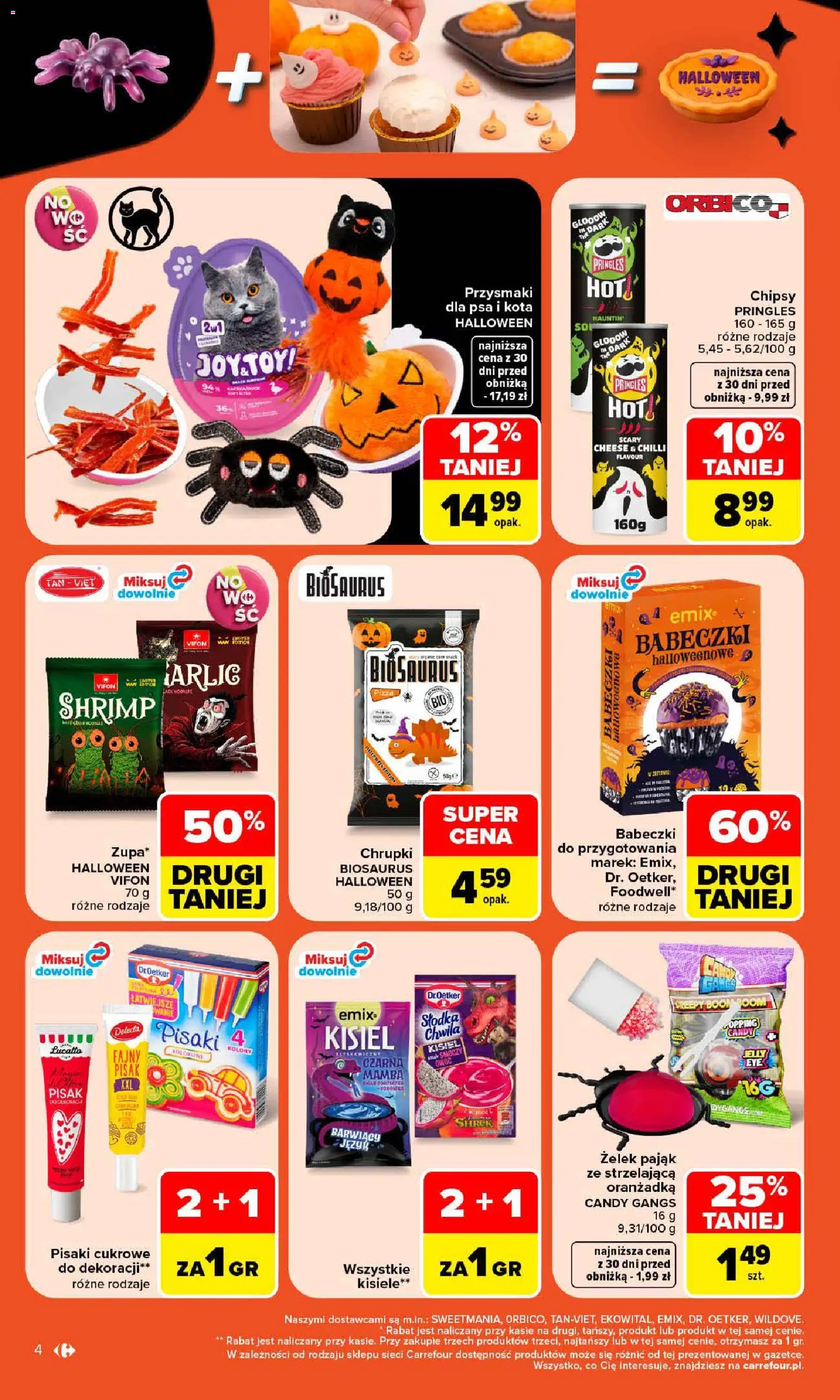 Pogląd gazetki "Carrefour gazetka - Halloween" ze sklepu Carrefour ważnej od 26.10.2026 - Pizza, Smoczy owoc, Zupa, Babeczki, Kisiel, Vifon, Chrupki, Pisaki