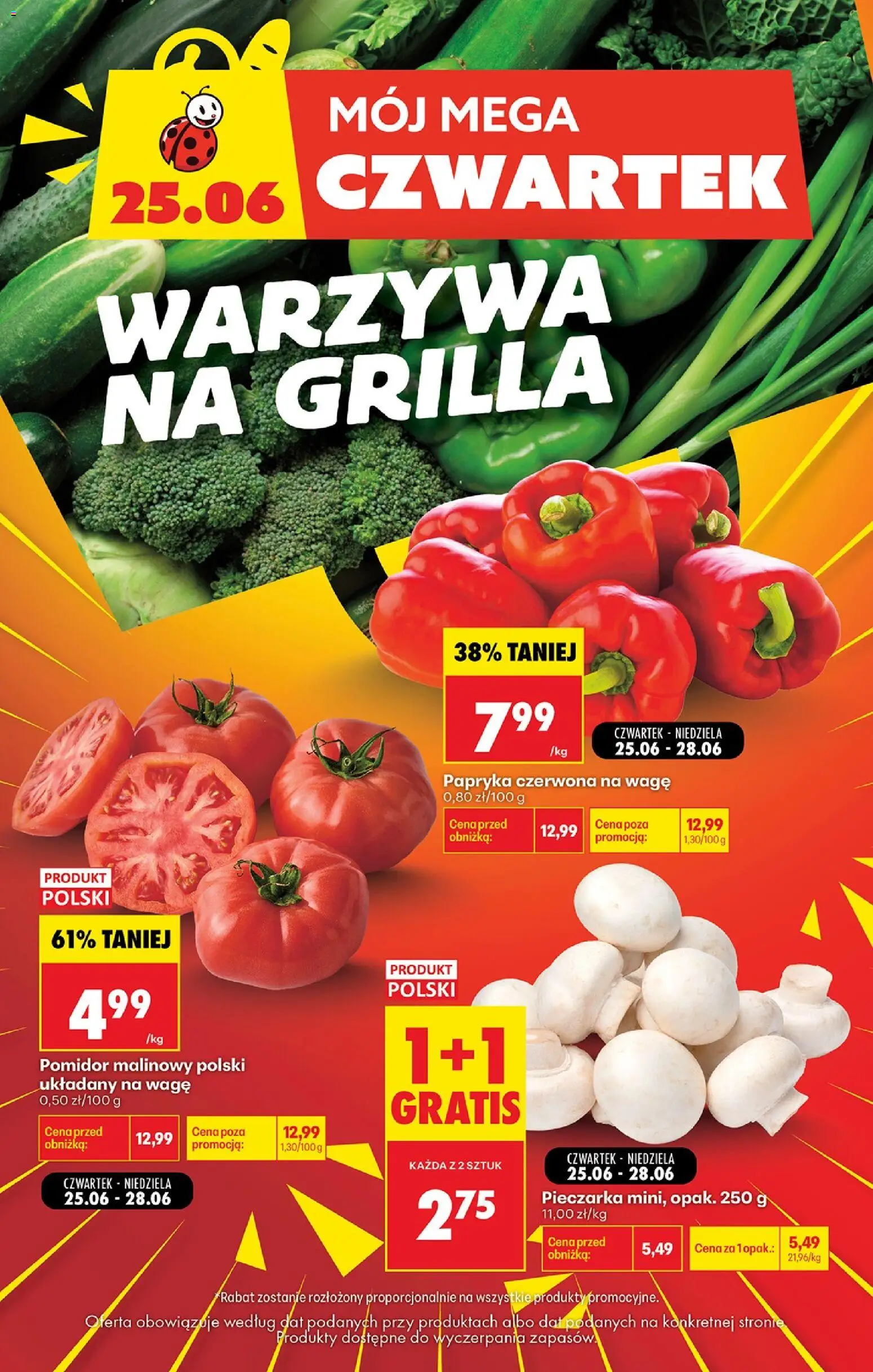 Pogląd gazetki "Biedronka gazetka - Mój Mega Czwartek" ze sklepu Biedronka ważnej od 25.06.2026 - Warzywa, Pomidor, Bell, Papryka, Pomidor malinowy, Papryka czerwona