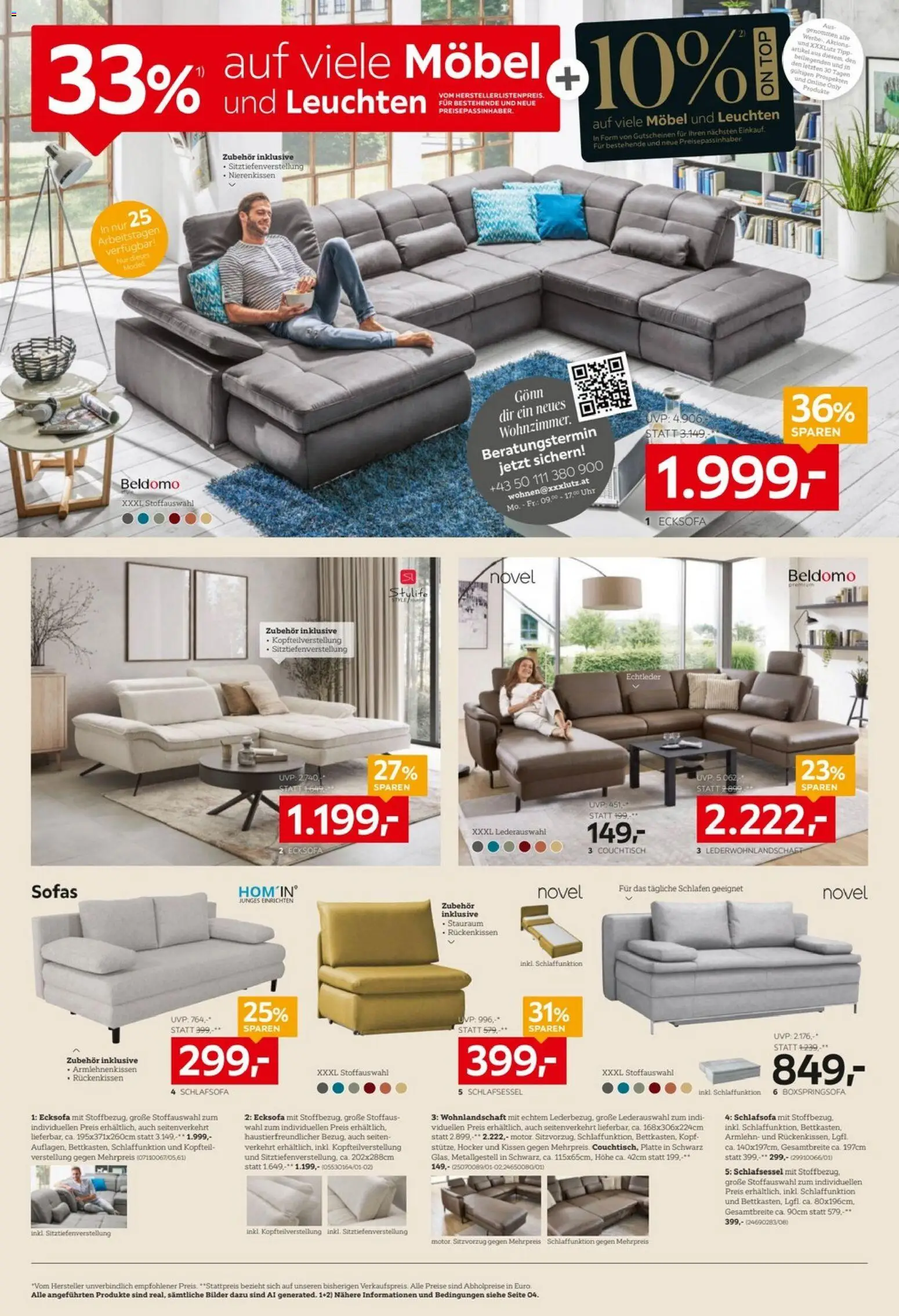 Vorschau der Angebote: XXXLutz XXXLutz 33% Sofas aufviele gültig ab 06.10.2026 - Uhr, Couchtisch, Kissen