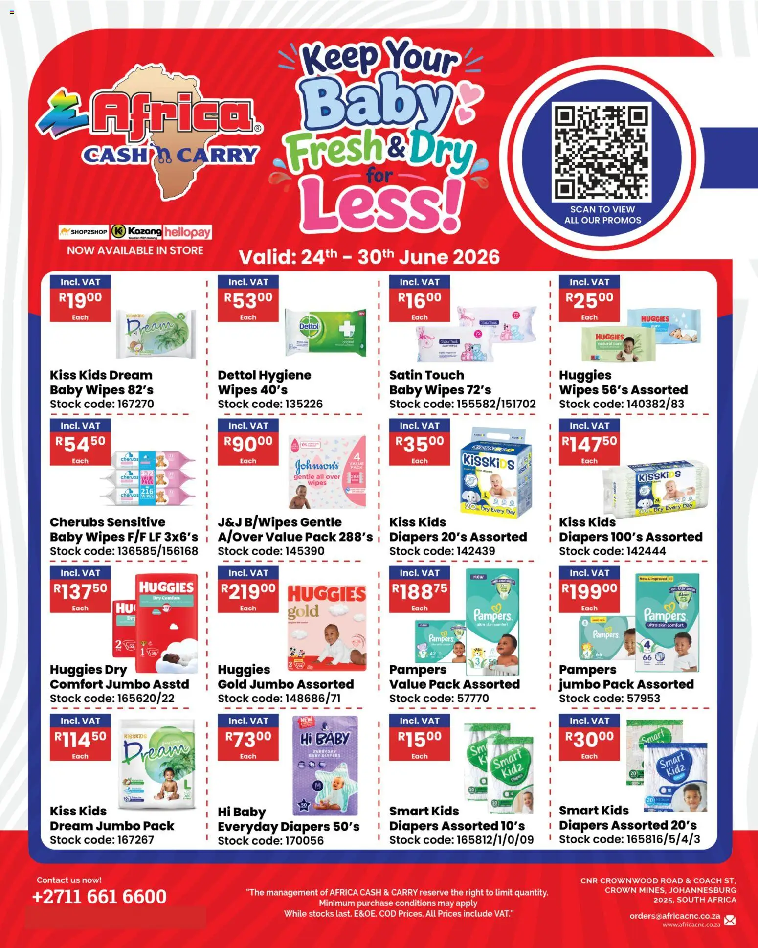 Preview of Africa Cash & Carry flyer valid from 24/06/2026 - Stock, Diapers, Baby diapers