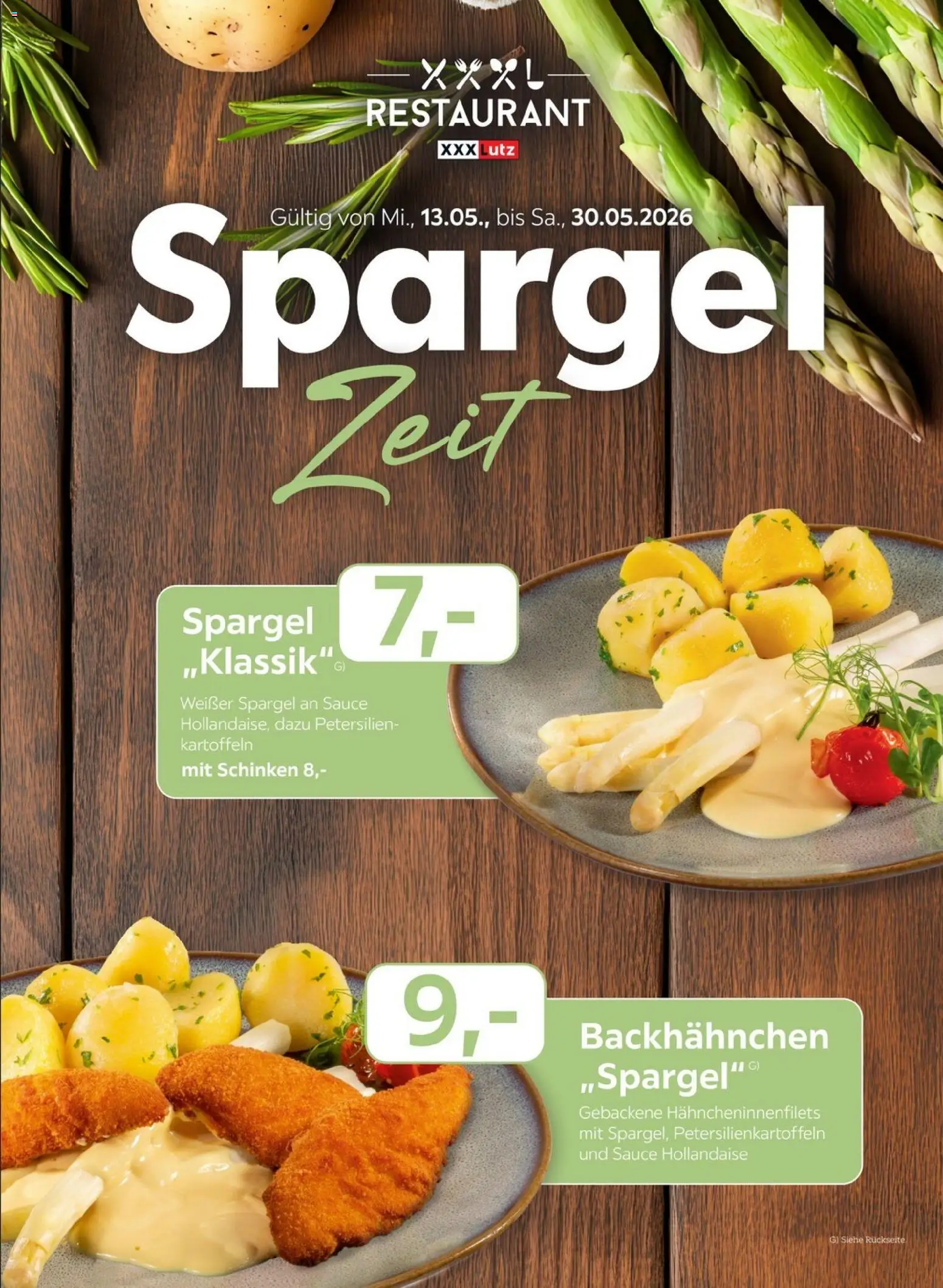 Vorschau von dem Prospekt des Geschäftes XXXLutz, gültig ab dem 09.05.2026 - Spargel, Kartoffeln, Schinken