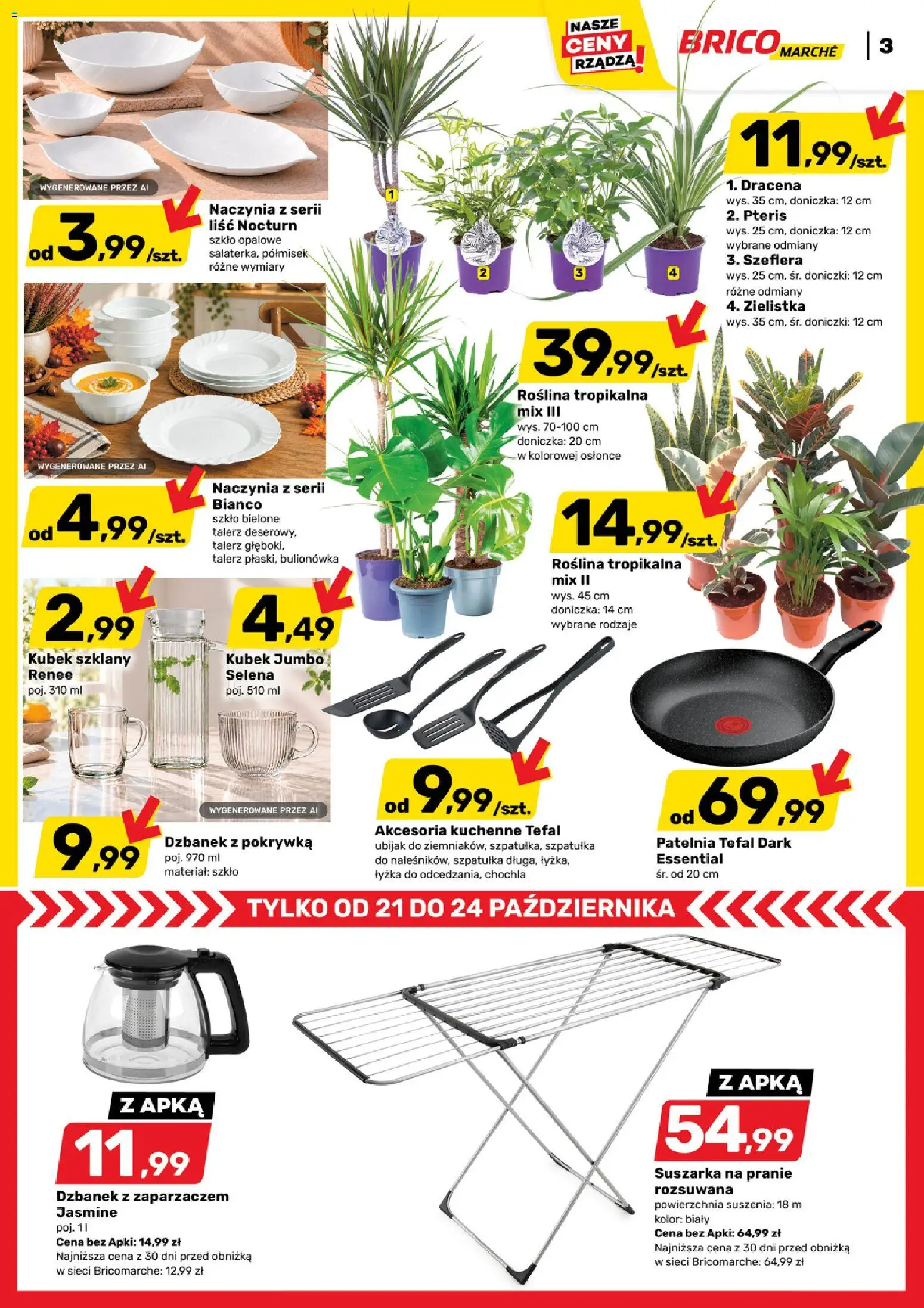 Pogląd gazetki "Brico Marché gazetka" ze sklepu Brico Marché ważnej od 21.10.2026 - Suszarka na pranie, Patelnia, Suszarka, Patelnia tefal, Doniczka, Doniczki, Dzbanek, Naczynia