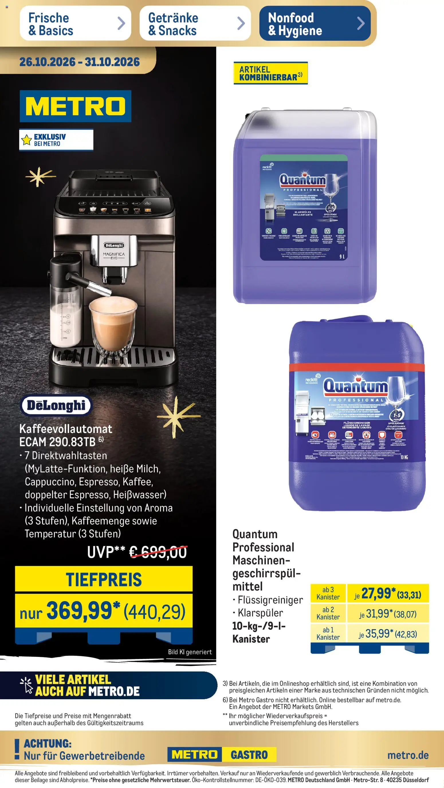 Vorschau von dem Prospekt des Geschäftes Metro, gültig ab dem 26.10.2026 - Kaffeevollautomat, Klarspüler