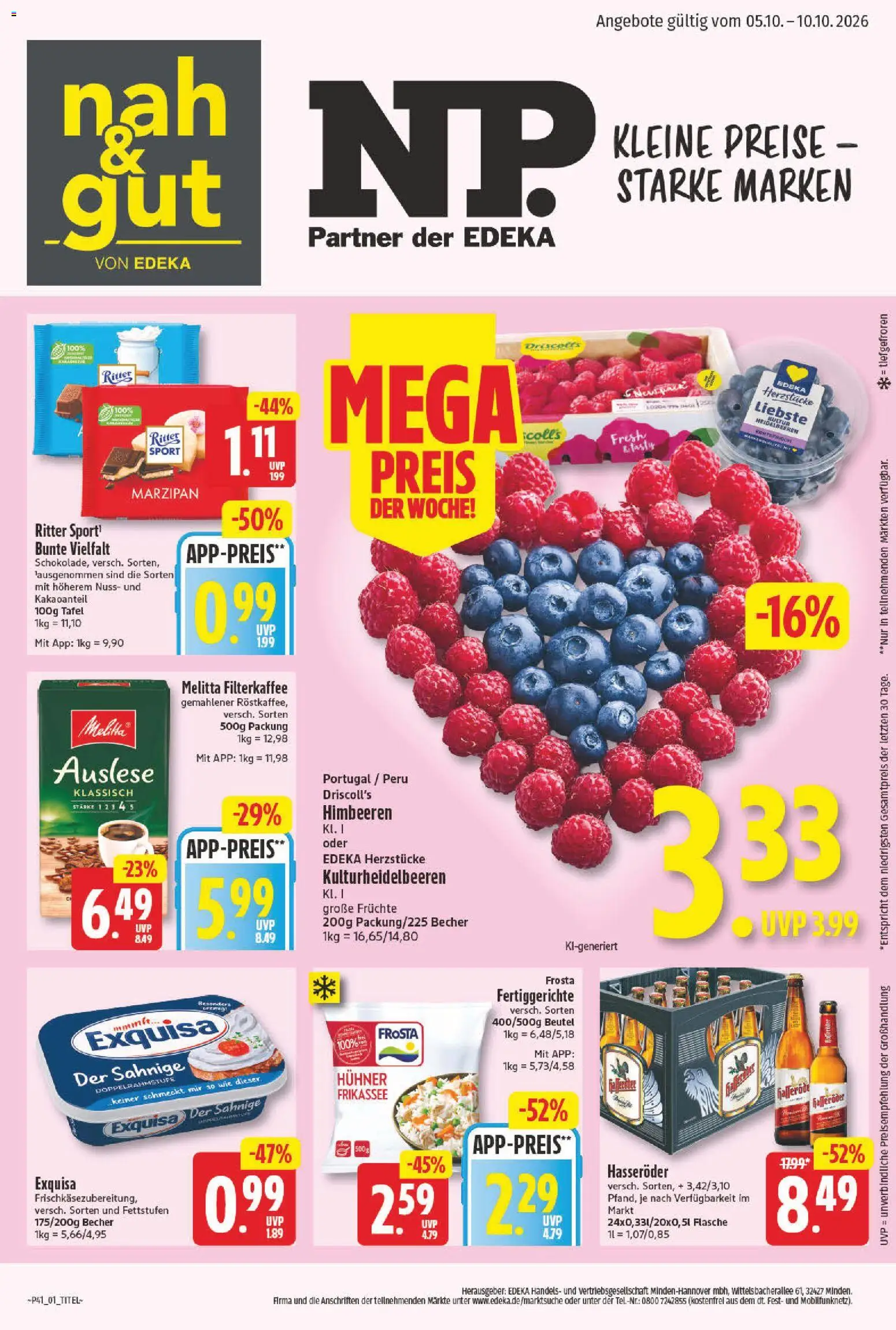 Vorschau von dem Prospekt des Geschäftes NP Discount, gültig ab dem 05.10.2026 - Himbeeren, Heidelbeeren, Frosta, Melitta, Hasseröder, Fertiggerichte, Exquisa