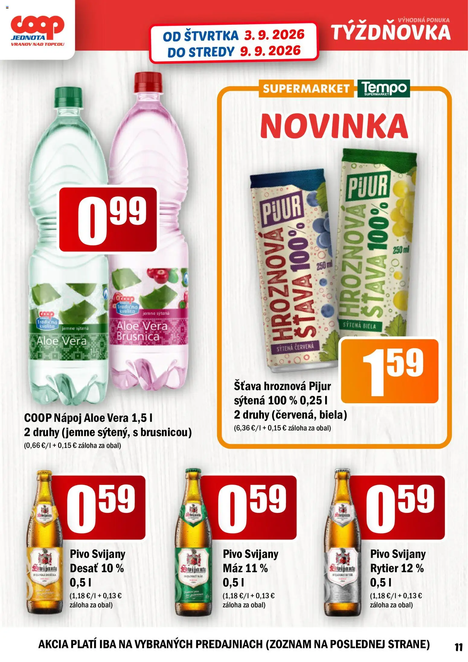 Náhľad COOP Jednota letáku platného od 03.09.2026 - Pivo, Aloe Vera, Svijany, Šťava