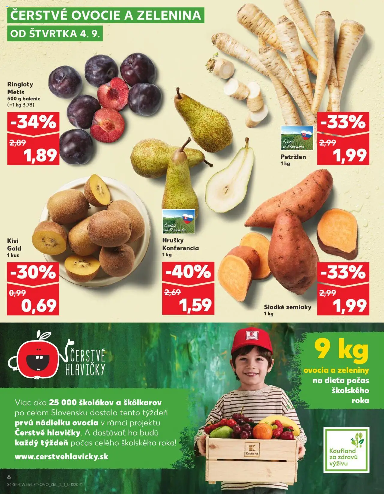 Náhľad Kaufland letáku platného od 04.09.2025 - Kiwi, Ovocie, Zemiaky, Kivi, Petržlen, Hrušky