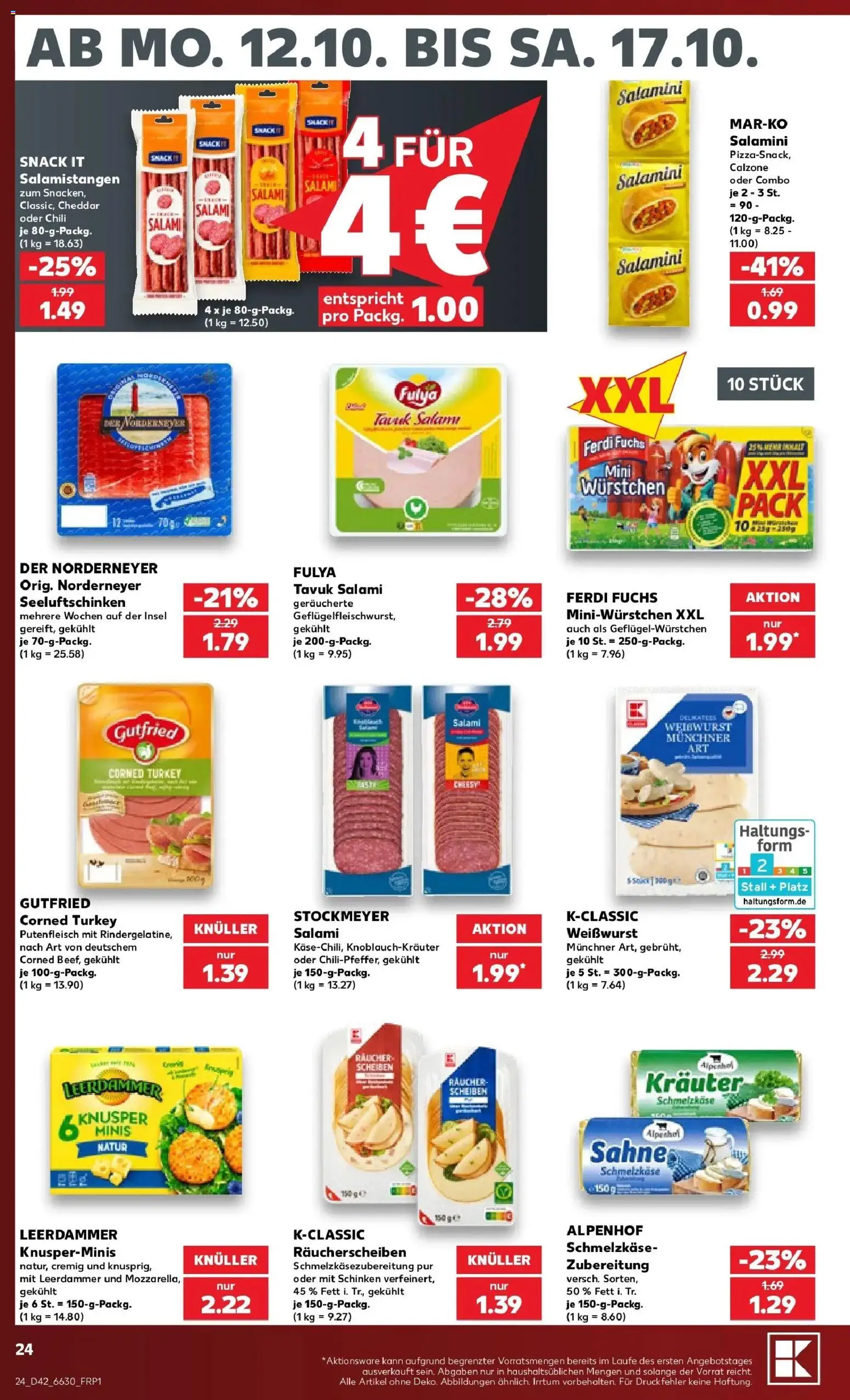 Vorschau von dem Prospekt des Geschäftes Kaufland, gültig ab dem 12.10.2026 - Weißwurst, Chili, Salami, Sahne, Schinken, Leerdammer