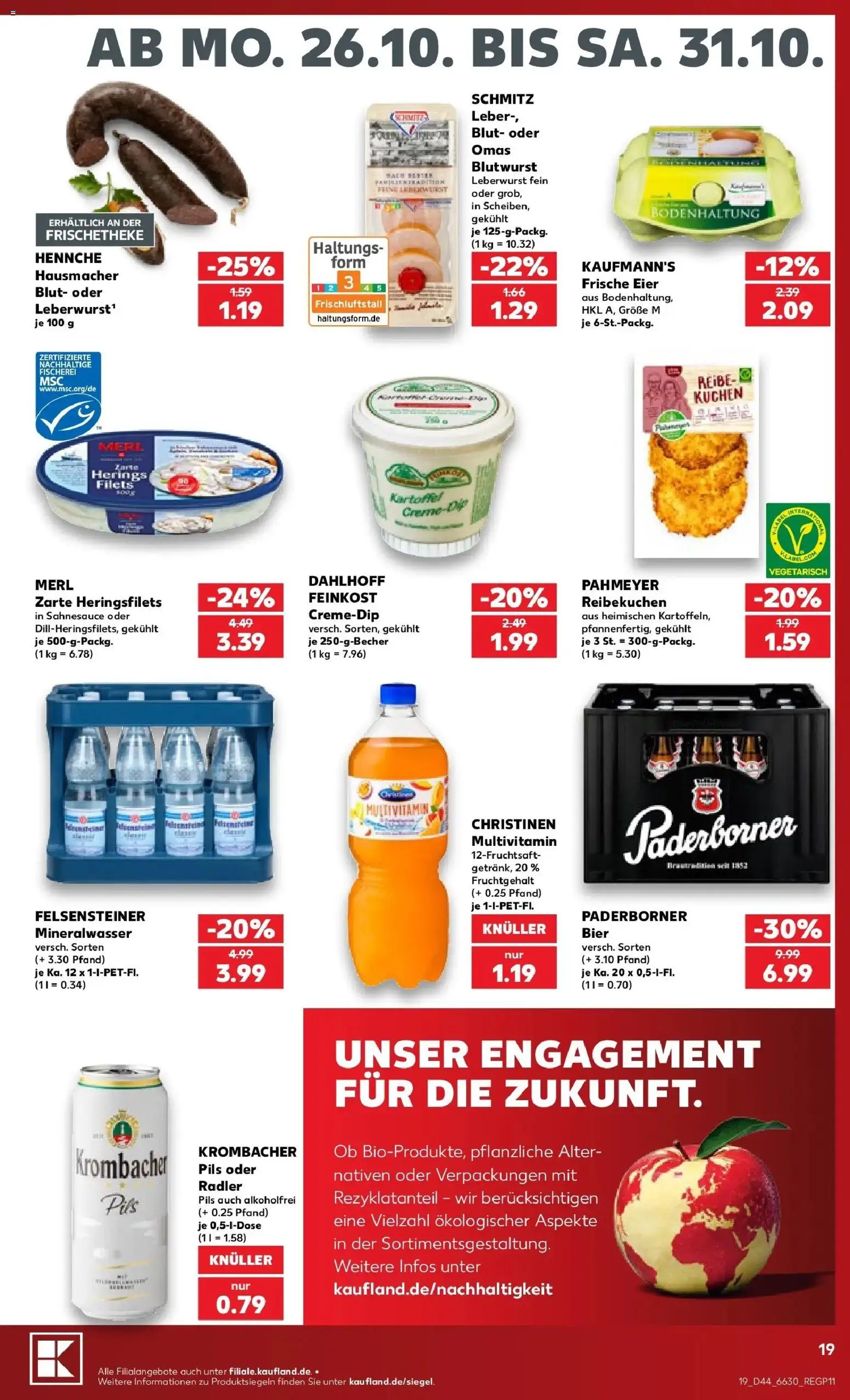 Vorschau von dem Prospekt des Geschäftes Kaufland, gültig ab dem 26.10.2026 - Kuchen, Bier, Mineralwasser, Krombacher, Eier, Radler, Pils