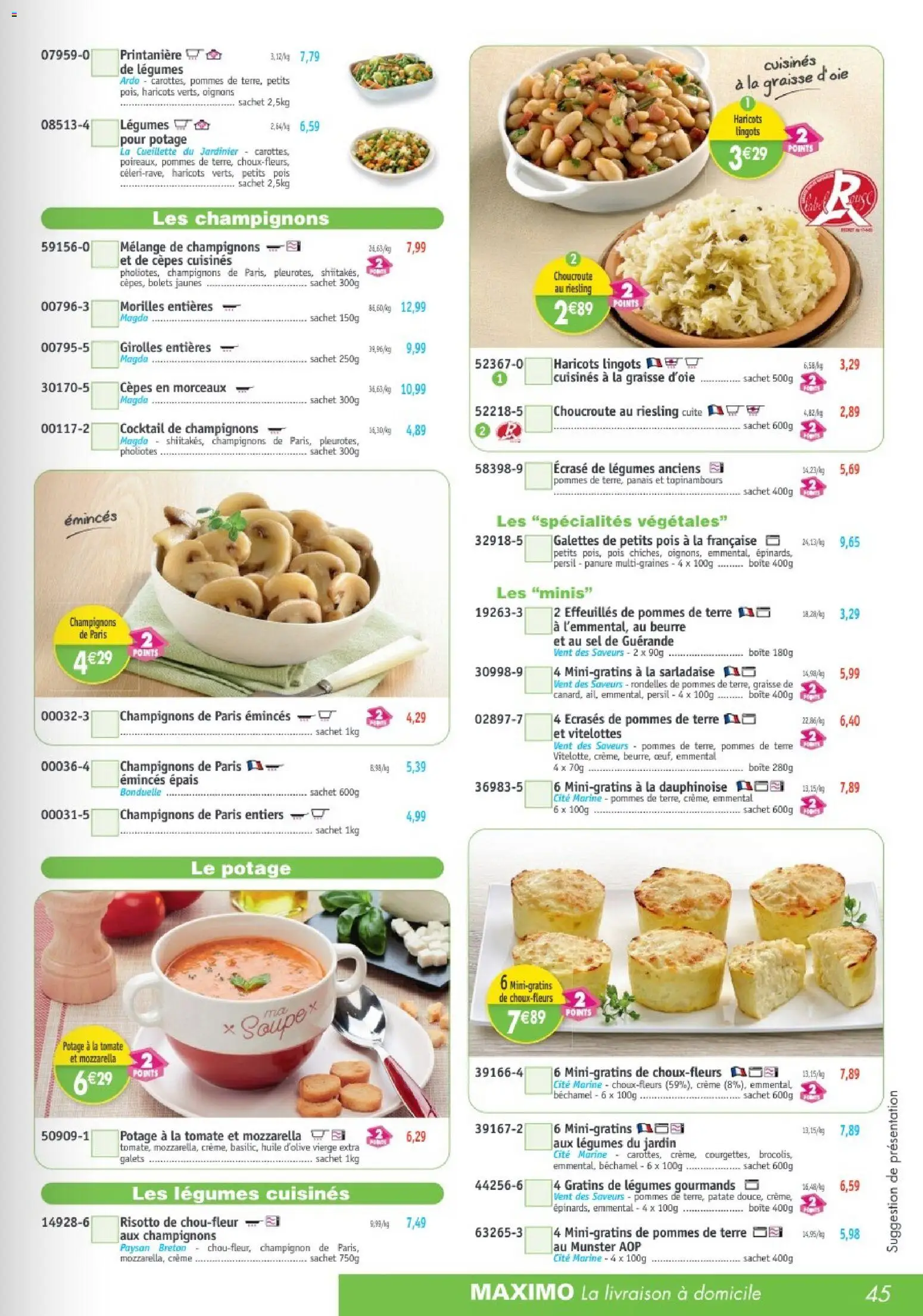 Prévisualisation de Maximo catalogue du magasin Maximo formulaire valide 26/10/2026 - Béchamel, Beurre, Oignons, Sel, Pois, Champignons, Huile d'olive vierge, Huile d'olive vierge extra