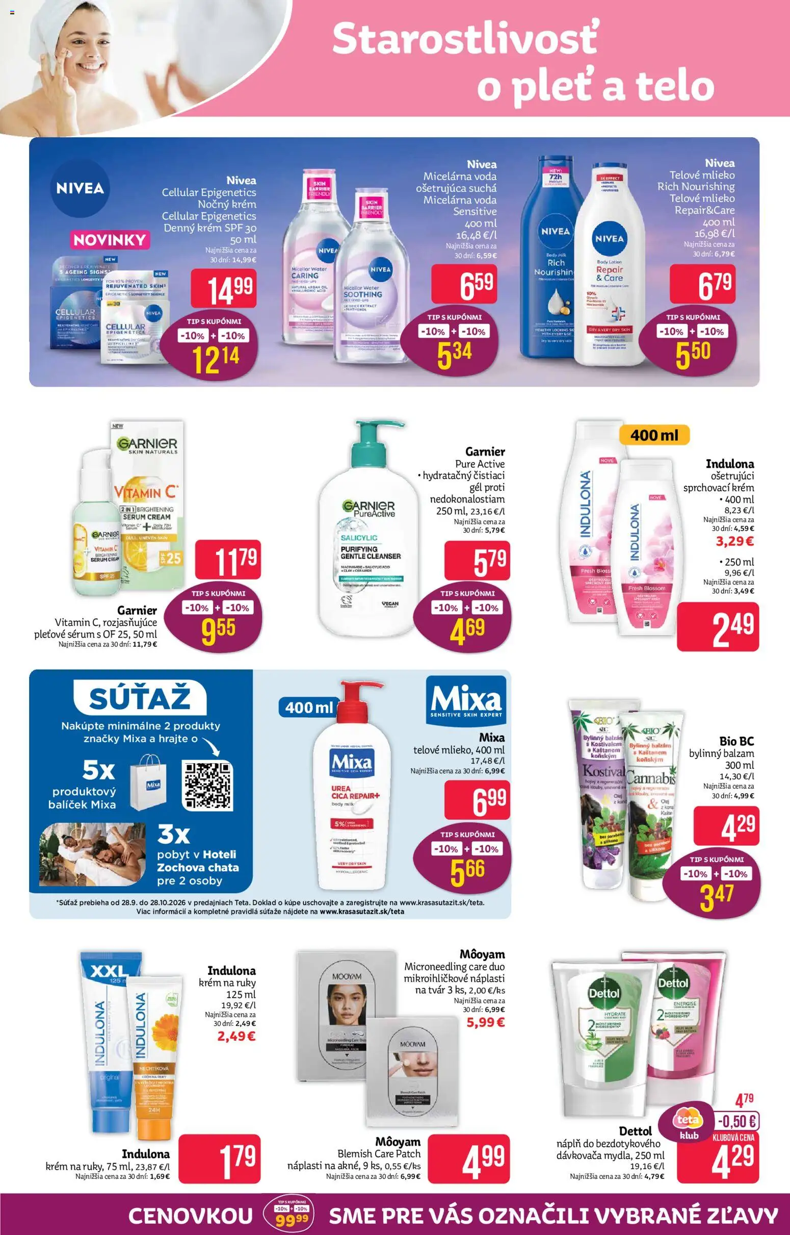 Náhľad Teta drogerie letáku platného od 12.10.2026 - Voda, Kel, Nivea, Indulona, Dettol, Krém, Telové mlieko, Krém na ruky