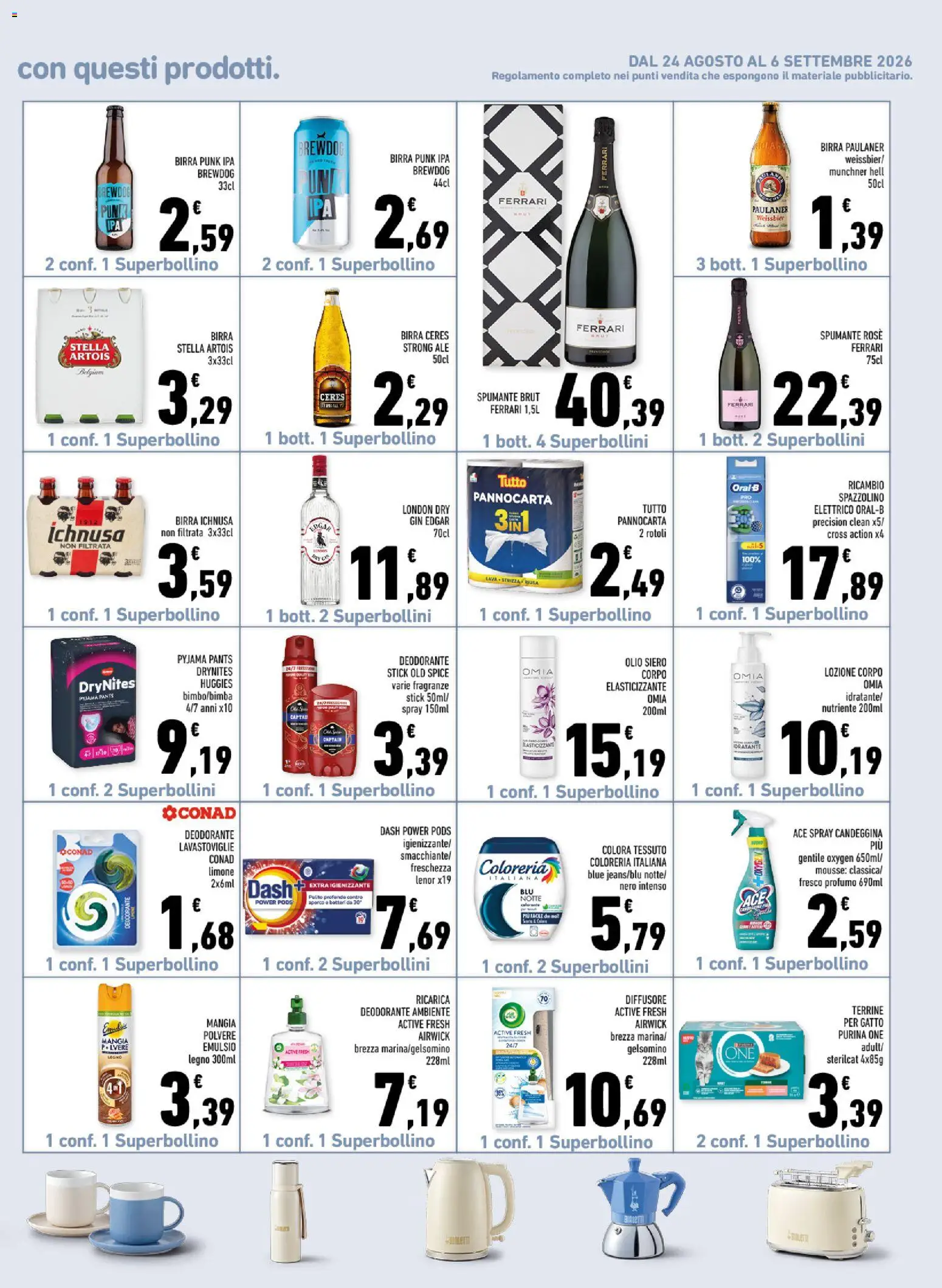 Anteprima dell'opuscolo Conad volantino Margherita Sicilia dal negozio Conad valido da 26/08/2026 - Birra, Gin, Spazzolino elettrico, Ceres, Deodorante, Candeggina, Spumante, Birra Ichnusa