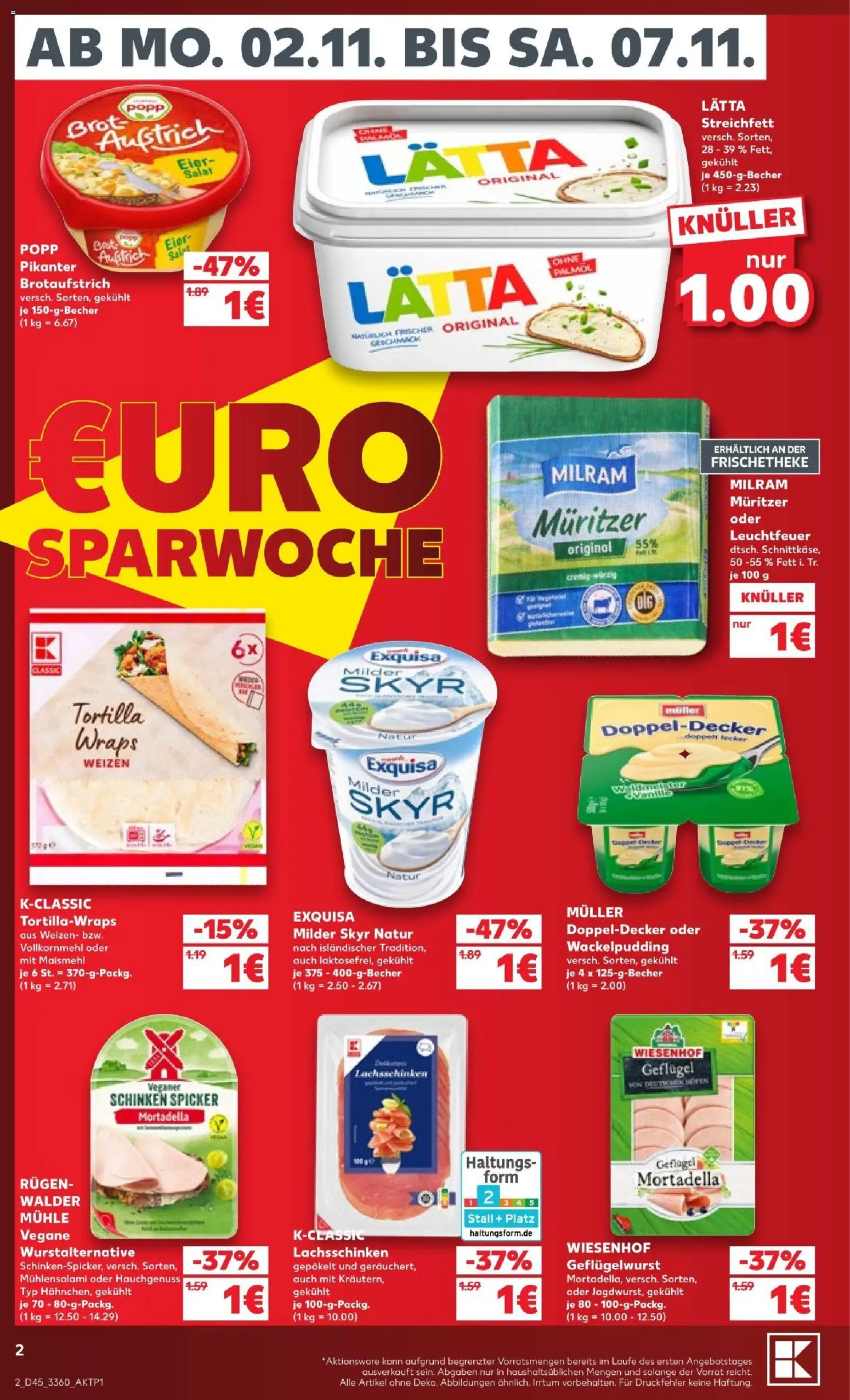 Vorschau von dem Prospekt des Geschäftes Kaufland, gültig ab dem 02.11.2026 - Salat, Skyr, Brot, Eier, Mühle, Schinken, Exquisa, Lätta