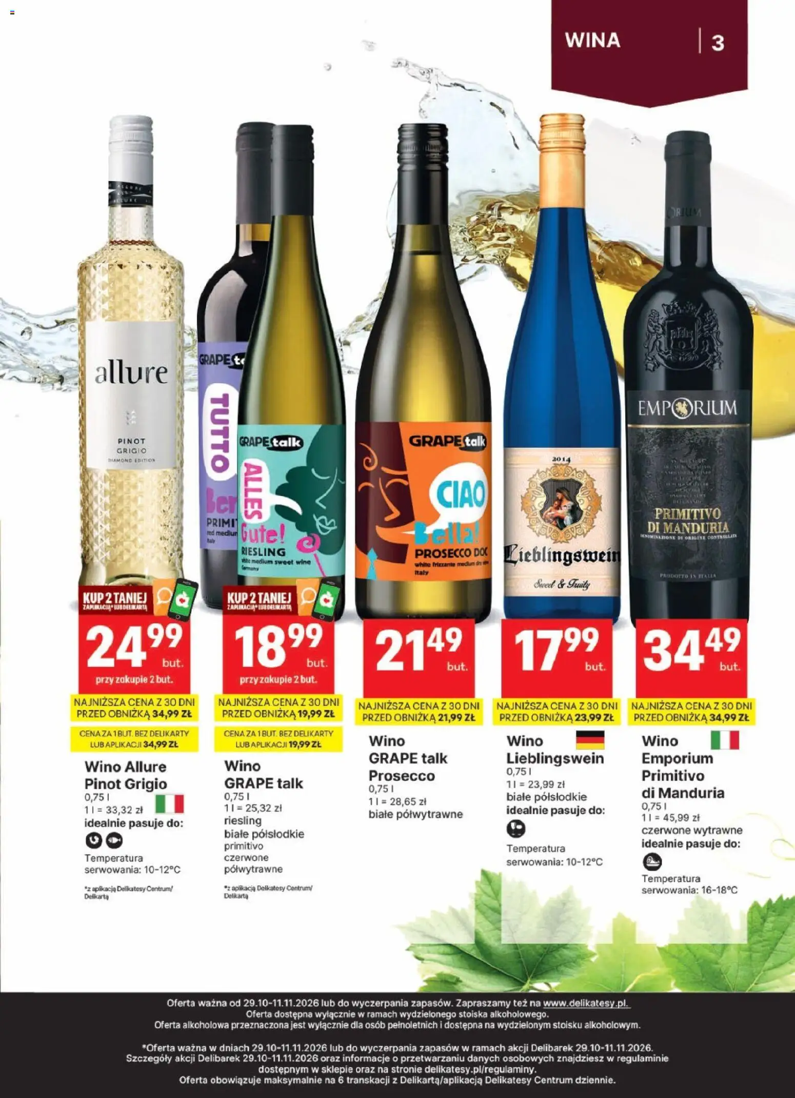 Pogląd gazetki "Delikatesy Centrum gazetka - DeliBarek" ze sklepu Delikatesy Centrum ważnej od 29.10.2026 - Delikatesy, Prosecco, Wino, Riesling, Primitivo, Pinot Grigio