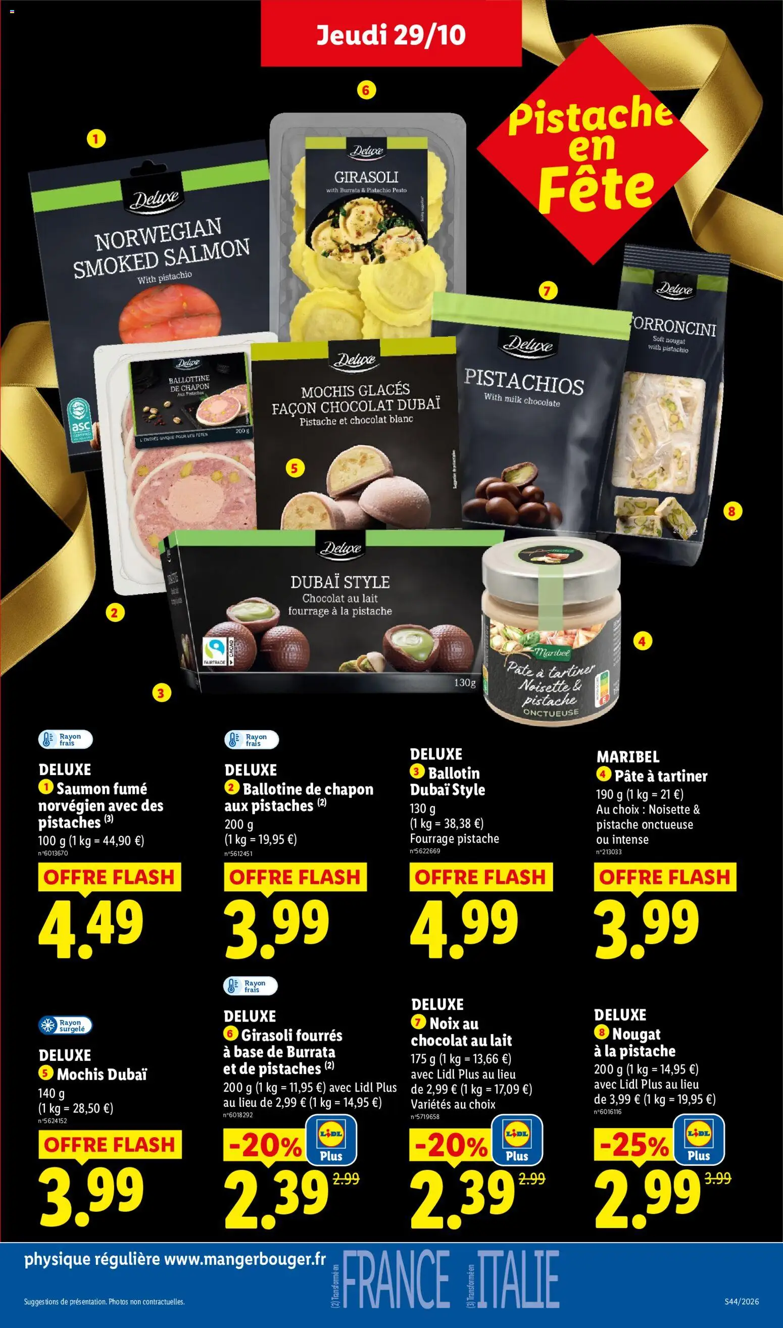 Prévisualisation de LIDL catalogue du magasin LIDL formulaire valide 29/10/2026 - Burrata, Mochis, Mochi, Pâte, Noix, Nougat, Chocolat blanc, Chocolat au lait