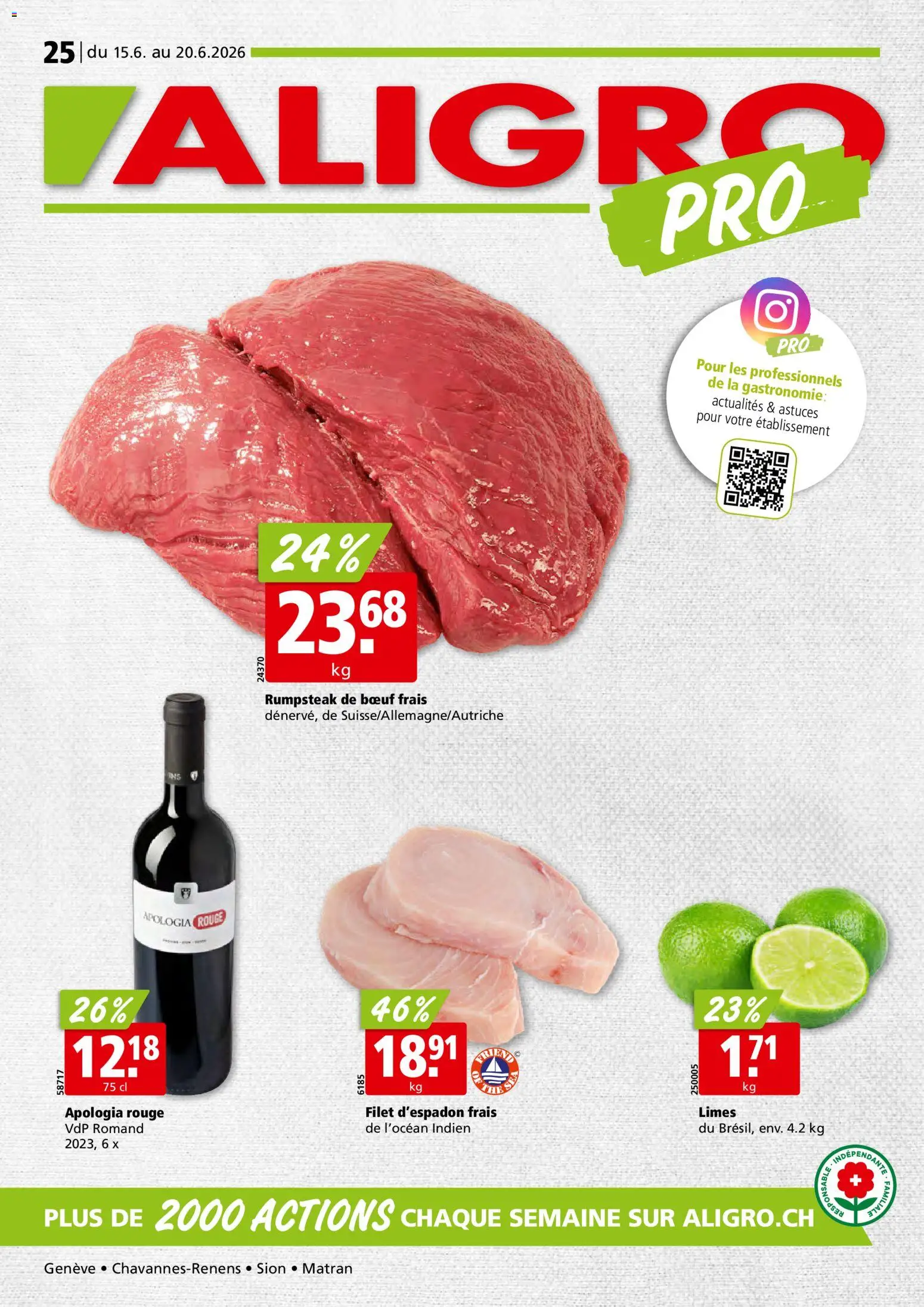 Vorschau des Merkblatts Aligro aktionen Chavannes, Matran, Genève, Sion vom Shop Aligro gültig von 15.06.2026 bis 20.06.2026 - Rumpsteak, Rouge