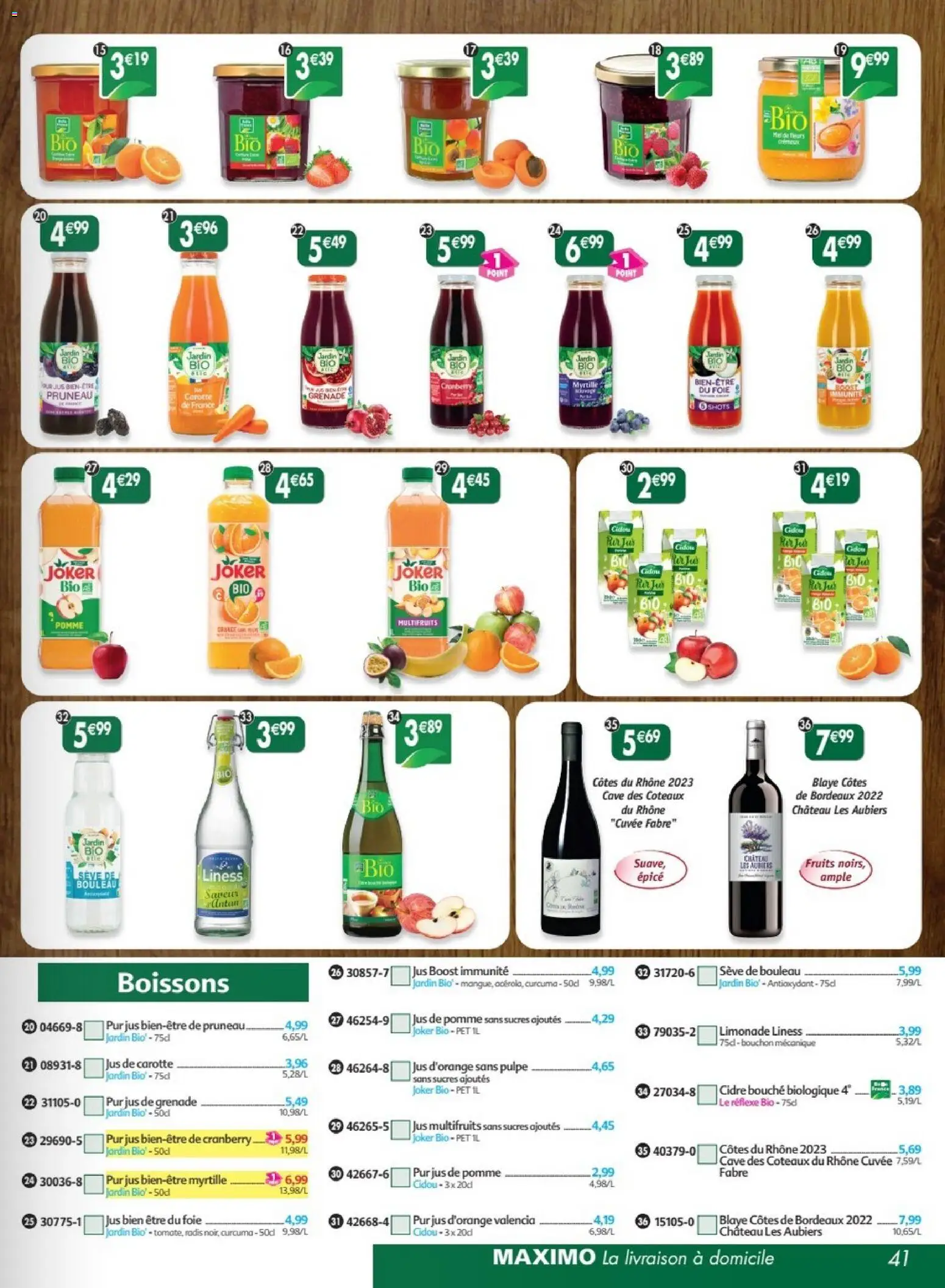 Prévisualisation de Maximo catalogue epicerie du magasin Maximo formulaire valide 24/08/2026 - Cranberry, Foie, Sève de bouleau, Jus, Jus de grenade, Boissons, Jus multifruits, Jus d'orange