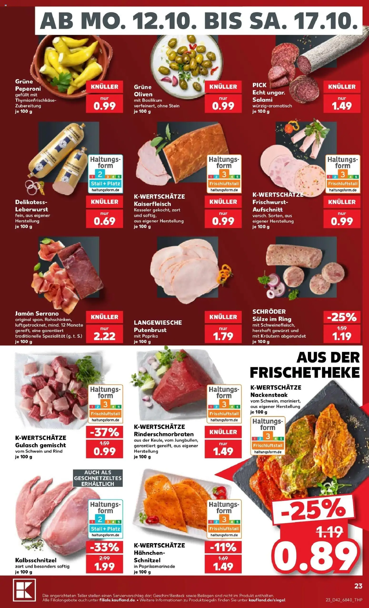 Vorschau von dem Prospekt des Geschäftes Kaufland, gültig ab dem 12.10.2026 - Schnitzel, Gulasch, Paprika, Salami, Putenbrust, Beilagen, Hahnchen
