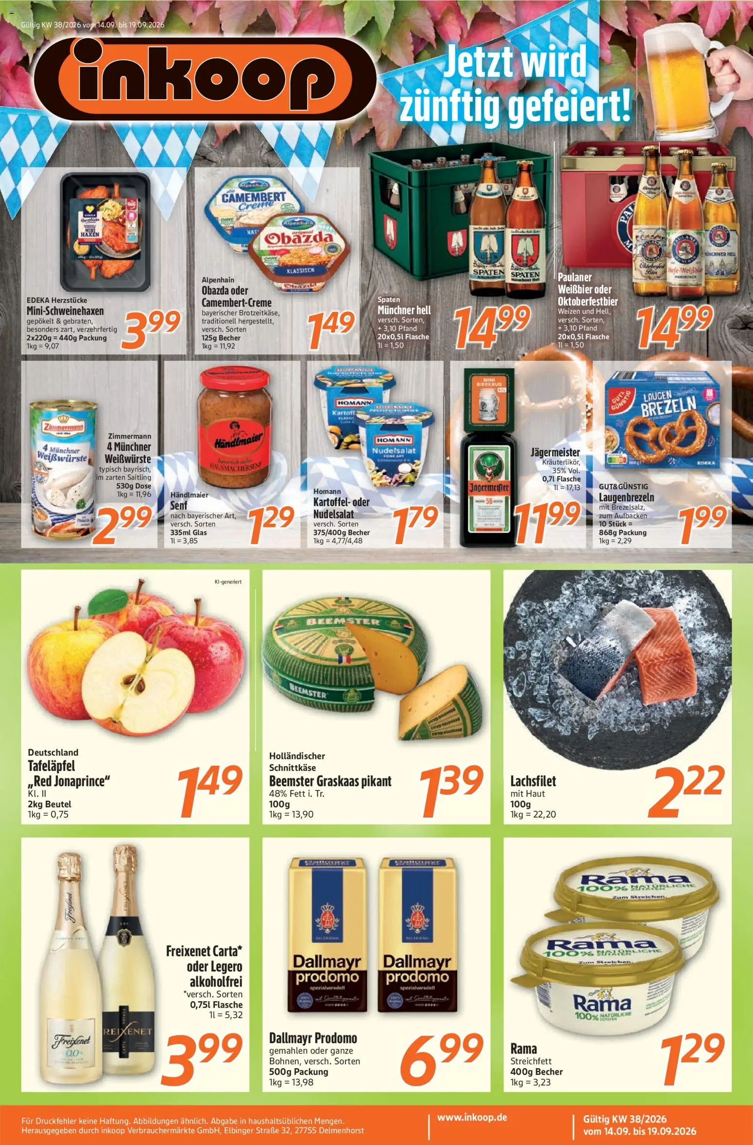 Vorschau von dem Prospekt des Geschäftes Inkoop, gültig ab dem 14.09.2026 - Jägermeister, Dallmayr, Paulaner, Creme, Rama, Dallmayr prodomo, Freixenet, Weißbier
