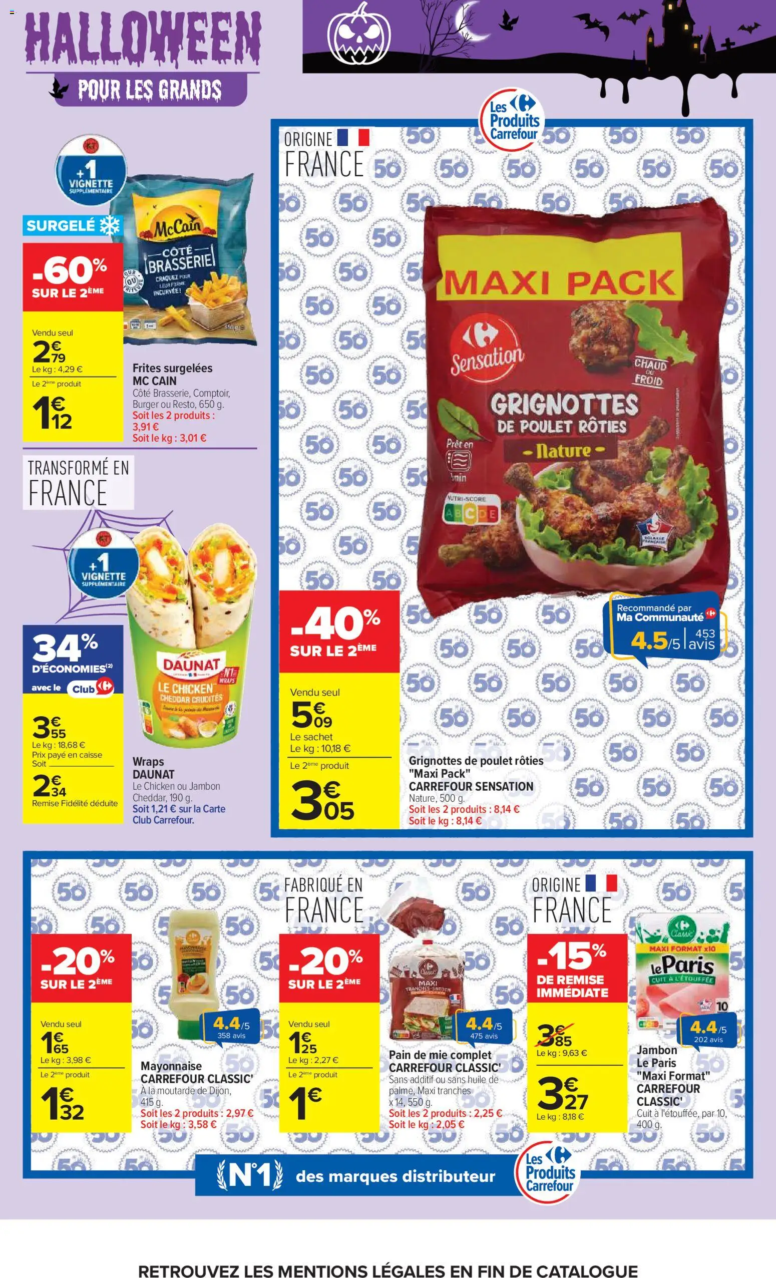 Prévisualisation de Carrefour catalogue du magasin Carrefour formulaire valide 20/10/2026 - Distributeur, Pain, Jambon, Mayonnaise, Frites, Huile, Cheddar, Moutarde