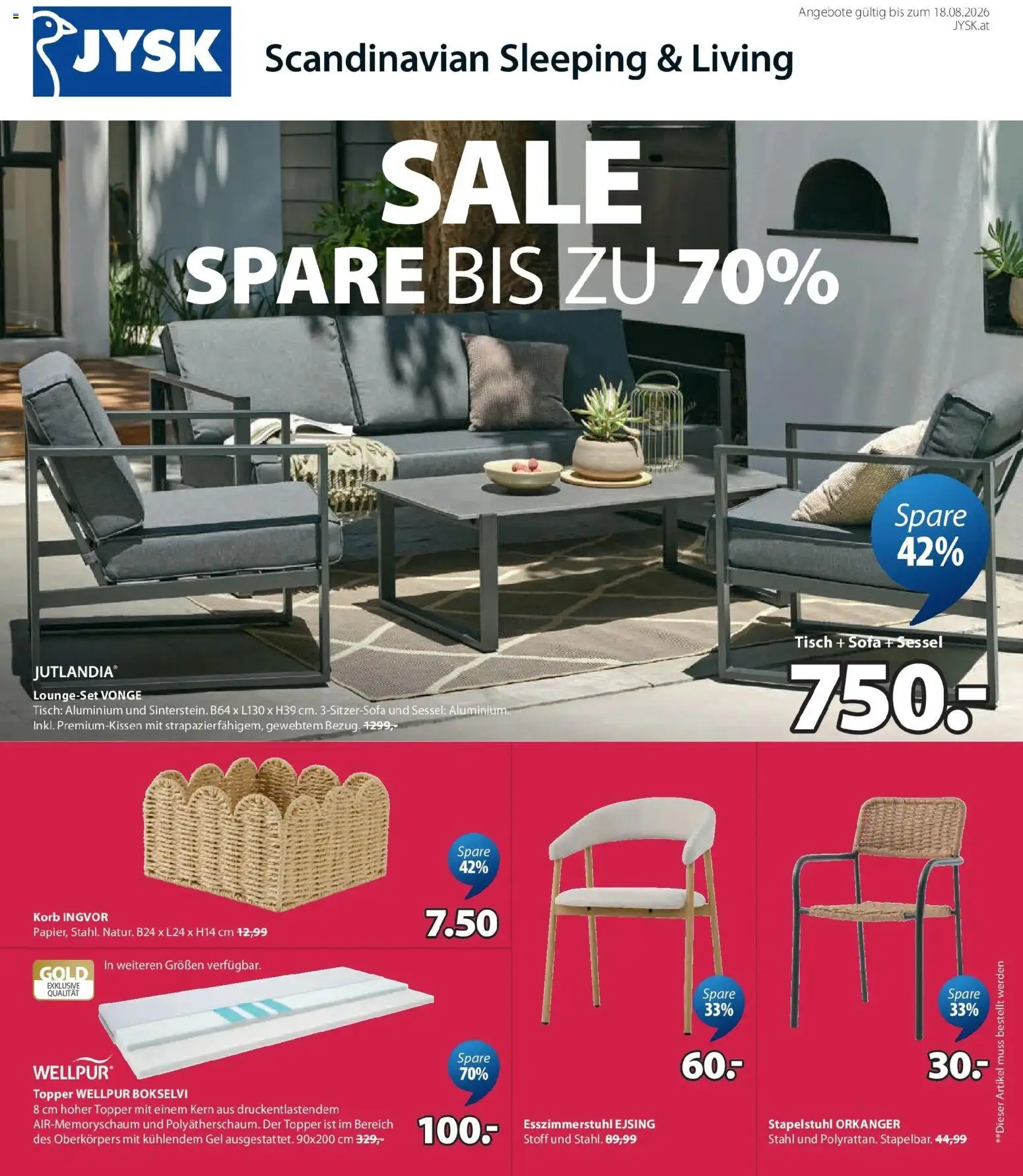 Vorschau der Angebote: JYSK JYSK Sale Spare Bis Zu 70% gültig ab 29.07.2026