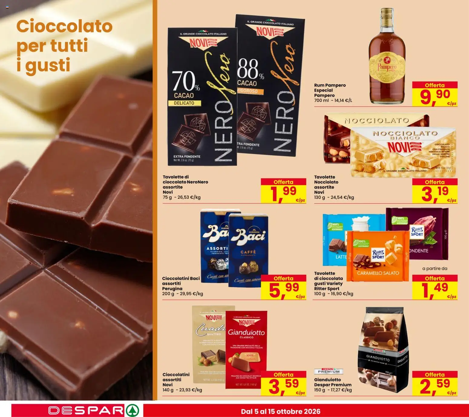Anteprima dell'opuscolo Despar volantino Castel Bolognese dal negozio Despar valido da 06/10/2026 - Caffè, Latte, Cioccolato, Rum, Nocciole, Cacao, Cioccolatini