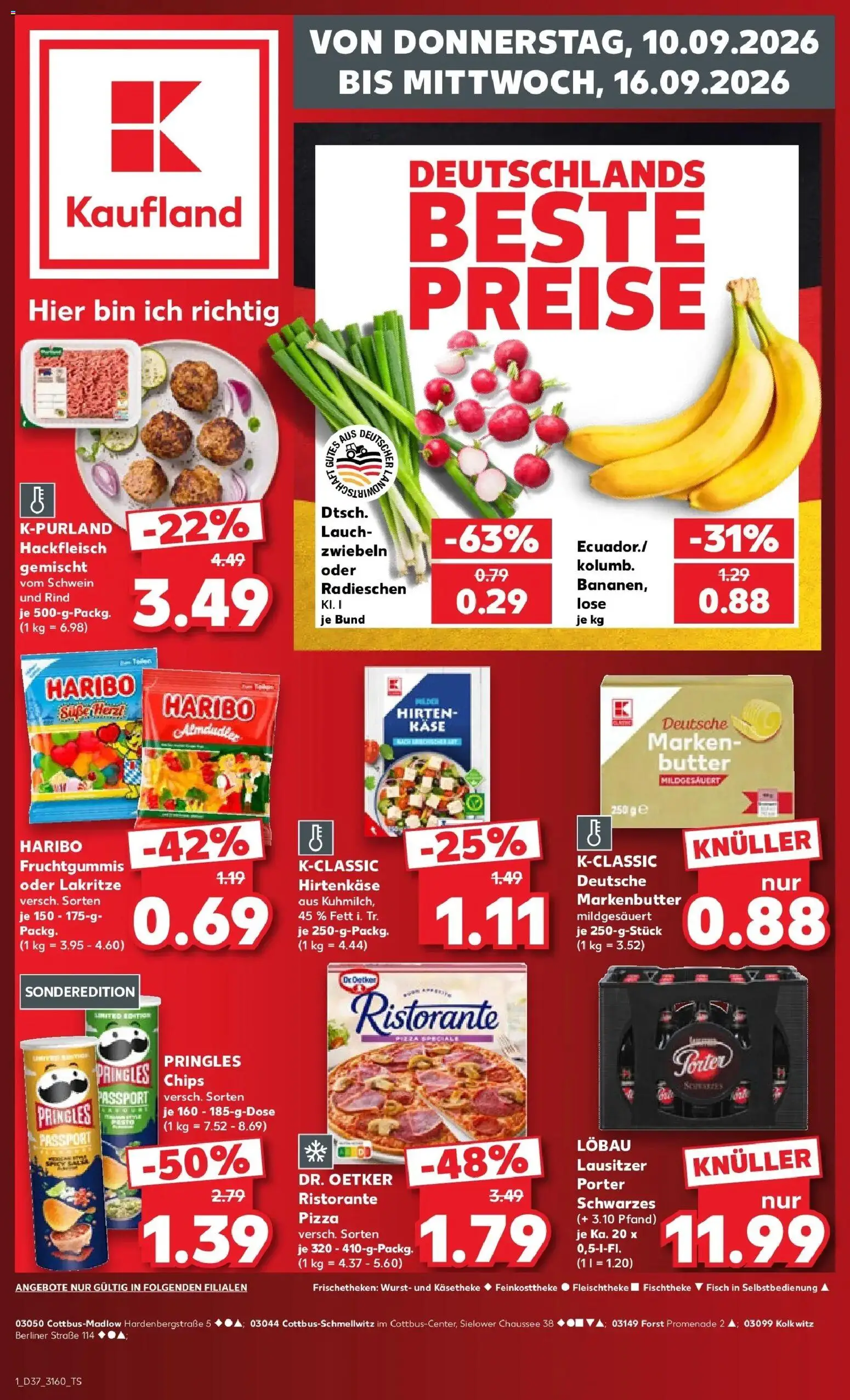 Vorschau von dem Prospekt des Geschäftes Kaufland, gültig ab dem 10.09.2026 - Pizza, Chips, Butter, Käse, Haribo, Wurst, Pringles, Zwiebeln