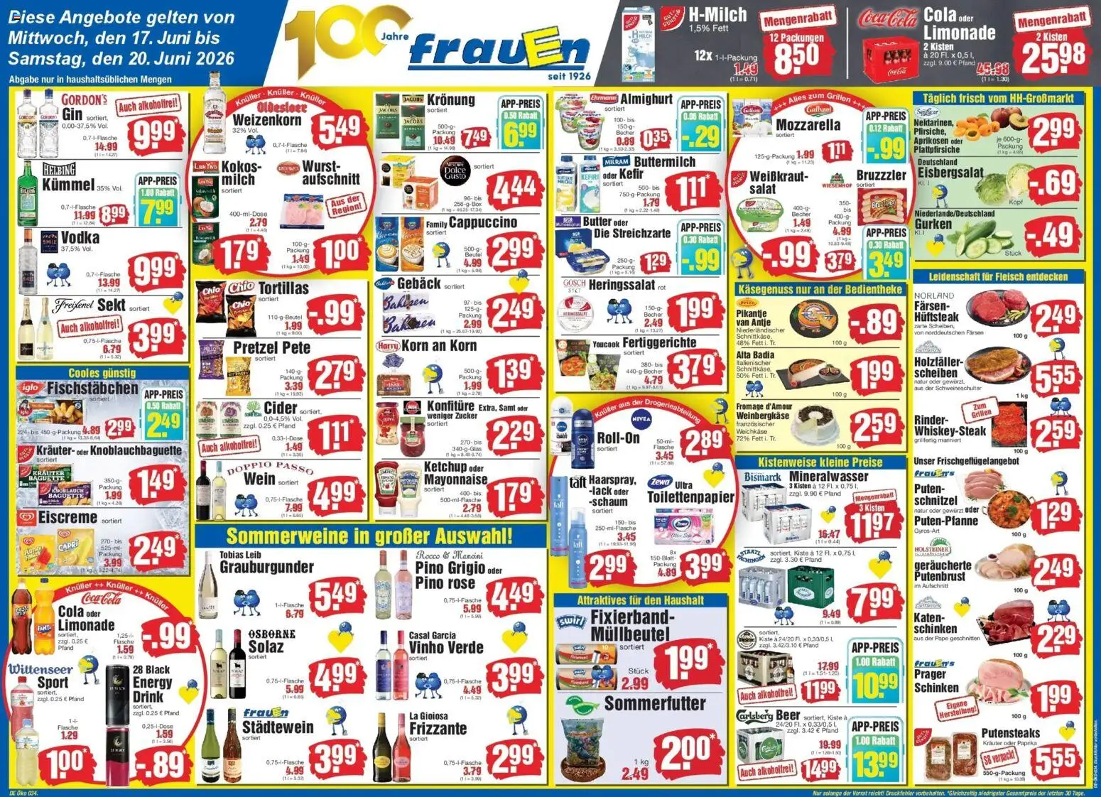 Vorschau von dem Prospekt des Geschäftes Edeka, gültig ab dem 13.06.2026 - Butter, Mayonnaise, Vodka, Gurken, Energy, Carlsberg, Schinken, Iglo