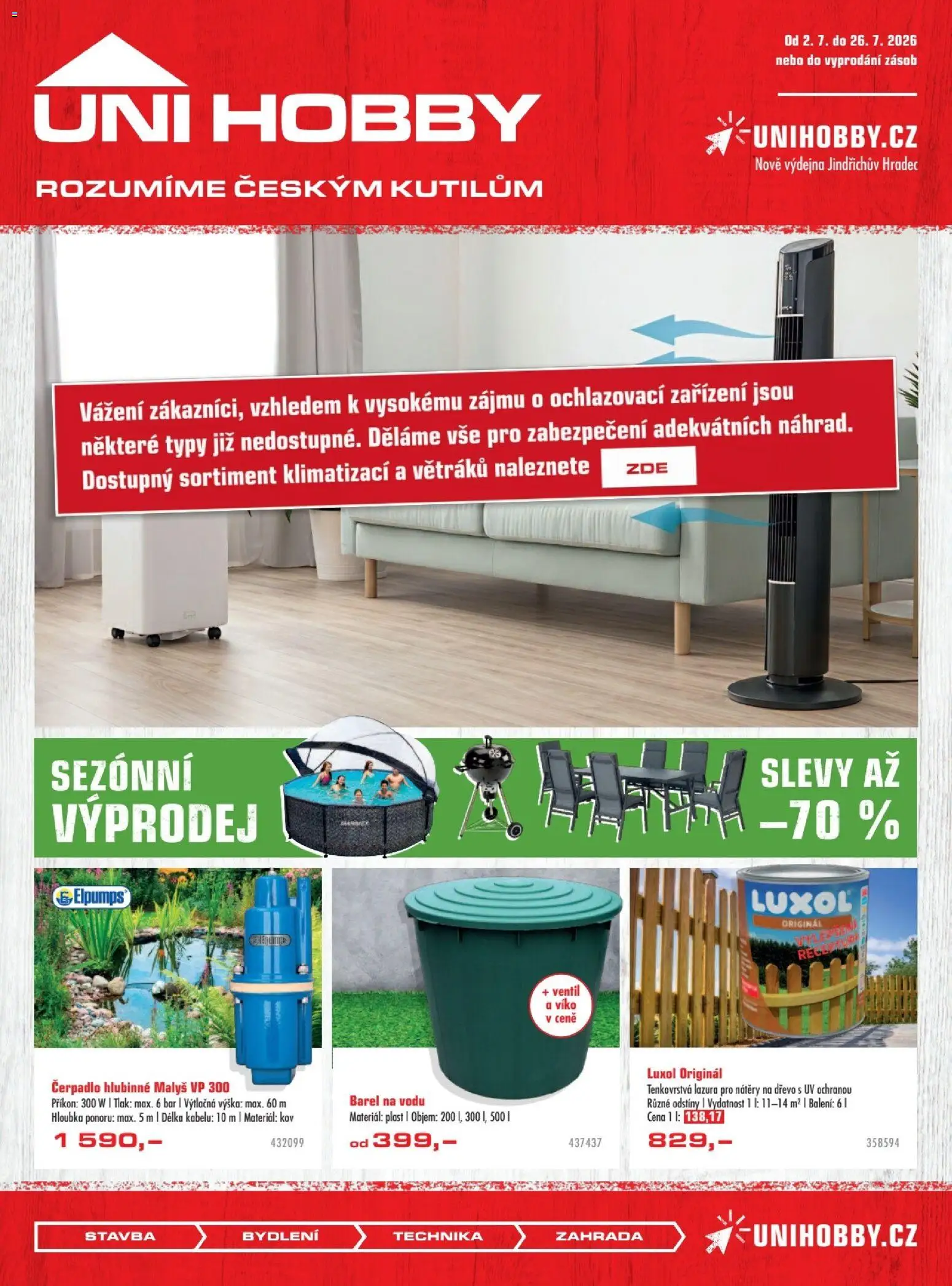 Náhled nabídky: Uni Hobby Uni Hobby leták platný od 02.07.2026 - Zahrada, Čerpadlo, Luxol