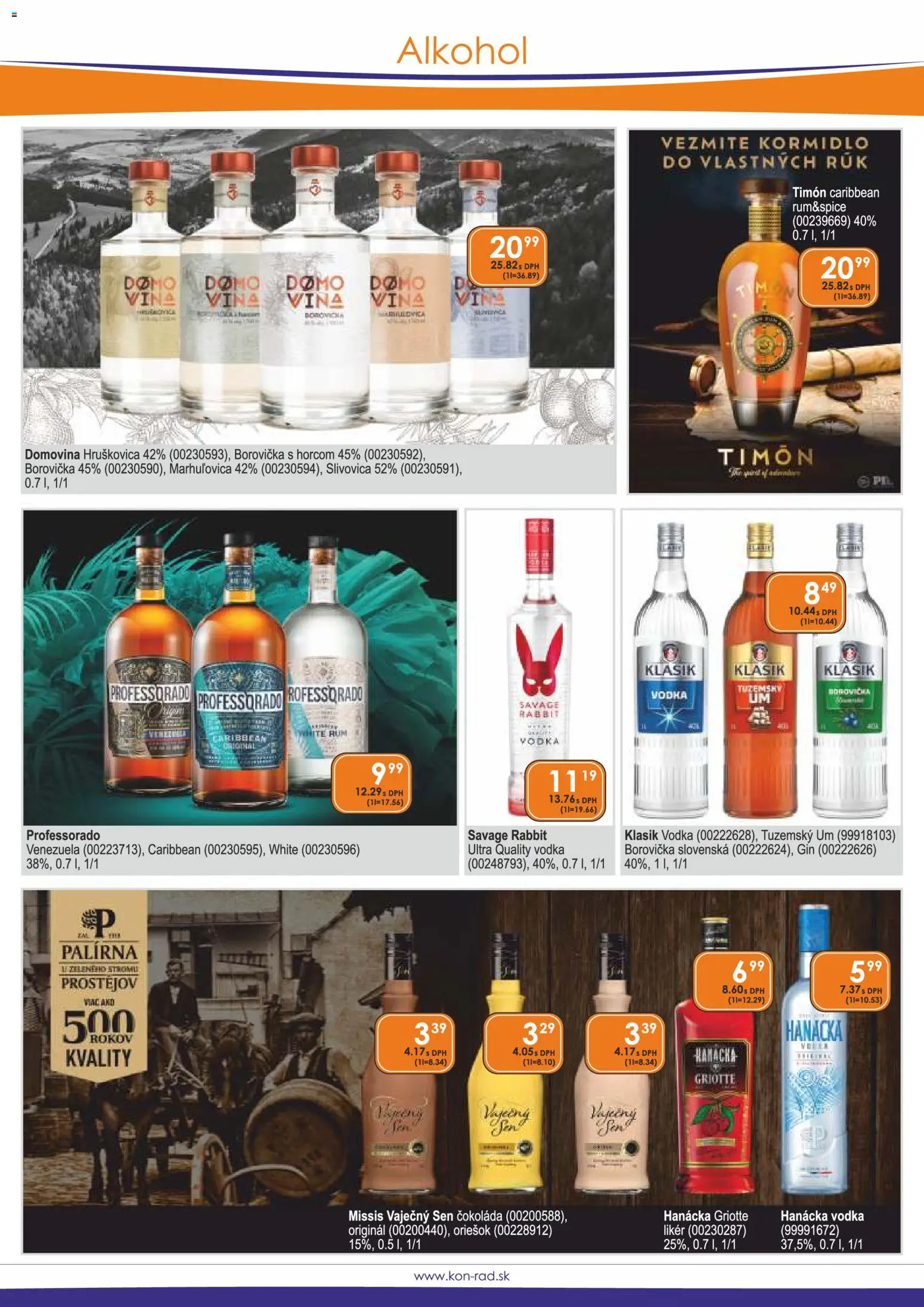 Náhľad KON - RAD letáku platného od 01.10.2026 - Rum, Čokoláda, Vodka, Borovička, Gin, Slivovica, Hruškovica, Vaječný sen