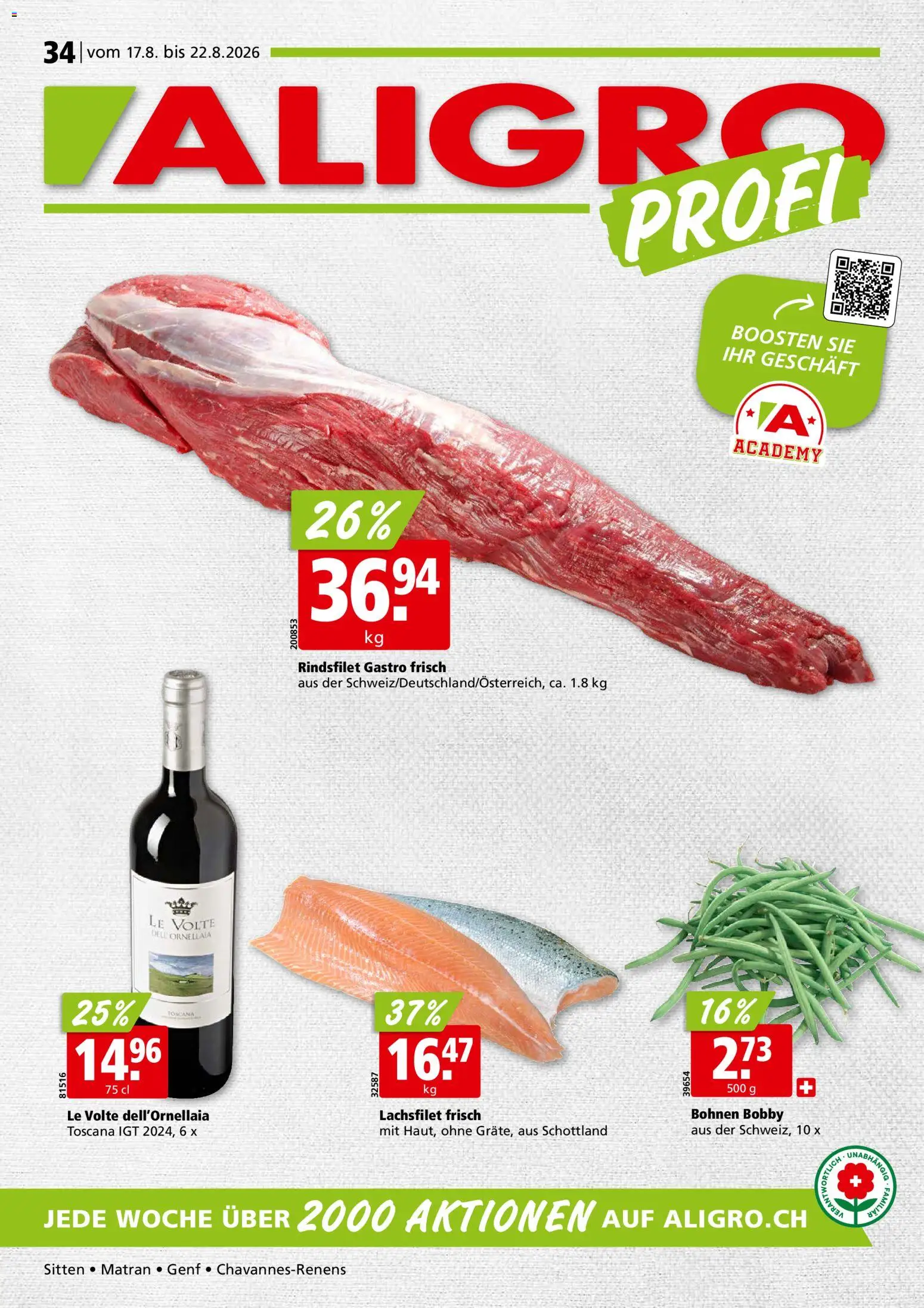 Vorschau des Merkblatts Aligro aktionen Chavannes, Matran, Genf, Sitten vom Shop Aligro gültig von 17.08.2026 bis 22.08.2026