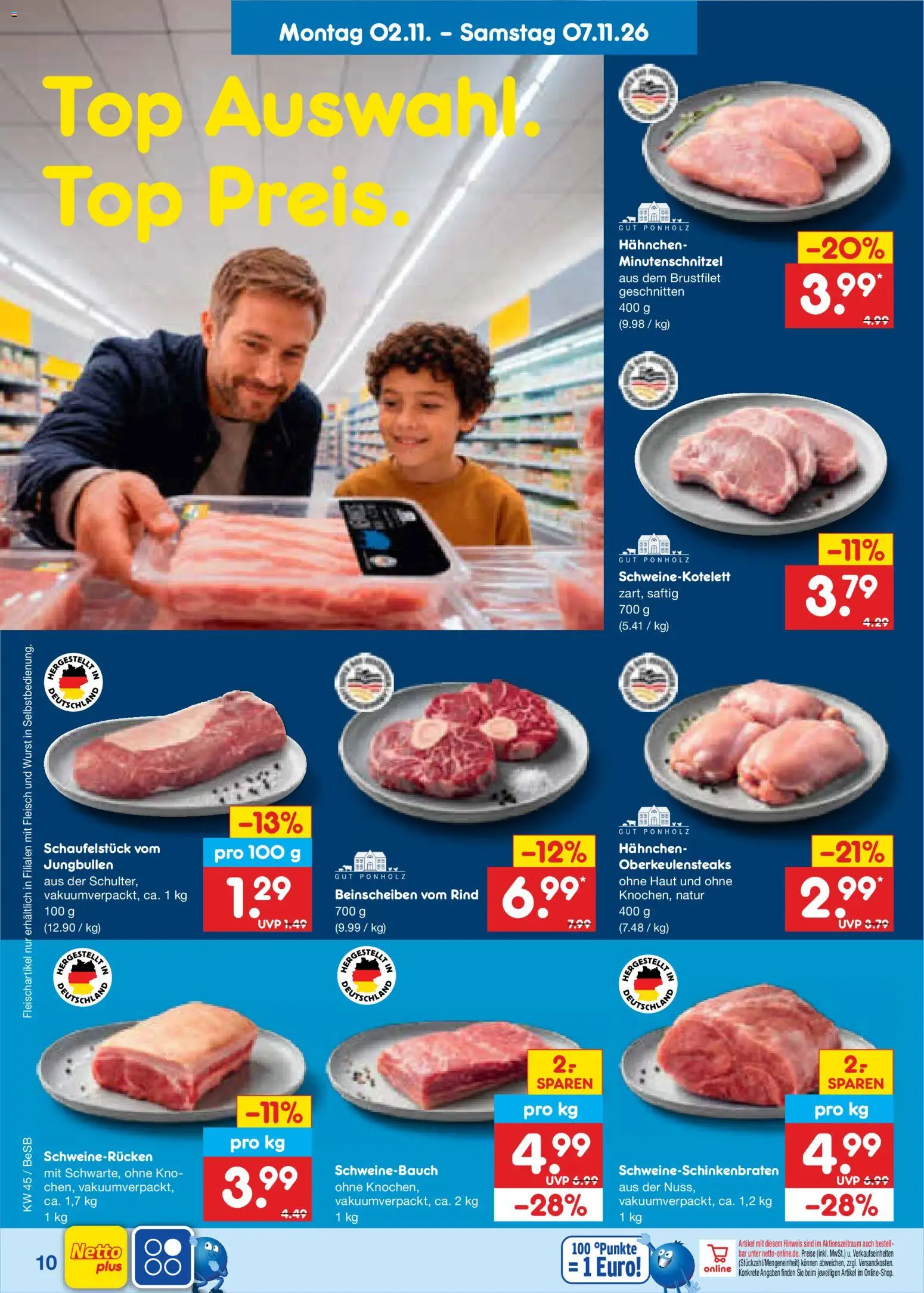 Vorschau von dem Prospekt des Geschäftes Netto Marken-Discount, gültig ab dem 02.11.2026 - Wurst, Top, Fleisch, Schweinebauch, Schweinerucken, Hahnchen