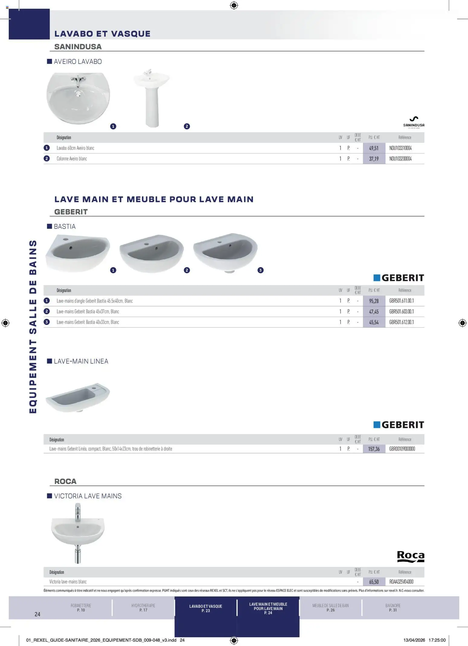 Prévisualisation de Rexel - Brochure Sanitaire du magasin Rexel formulaire valide 20/04/2026 - Meuble, Baignoire, Meuble de salle de bain, Colonne, Lavabo