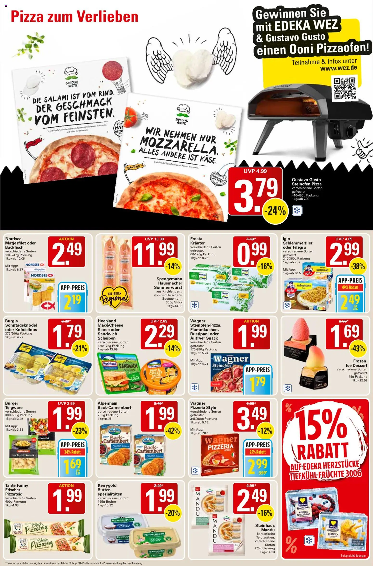 Vorschau von dem Prospekt des Geschäftes WEZ, gültig ab dem 02.11.2026 - Pizza, Mango, Burger, Butter, Camembert, Salami, Gouda, Iglo