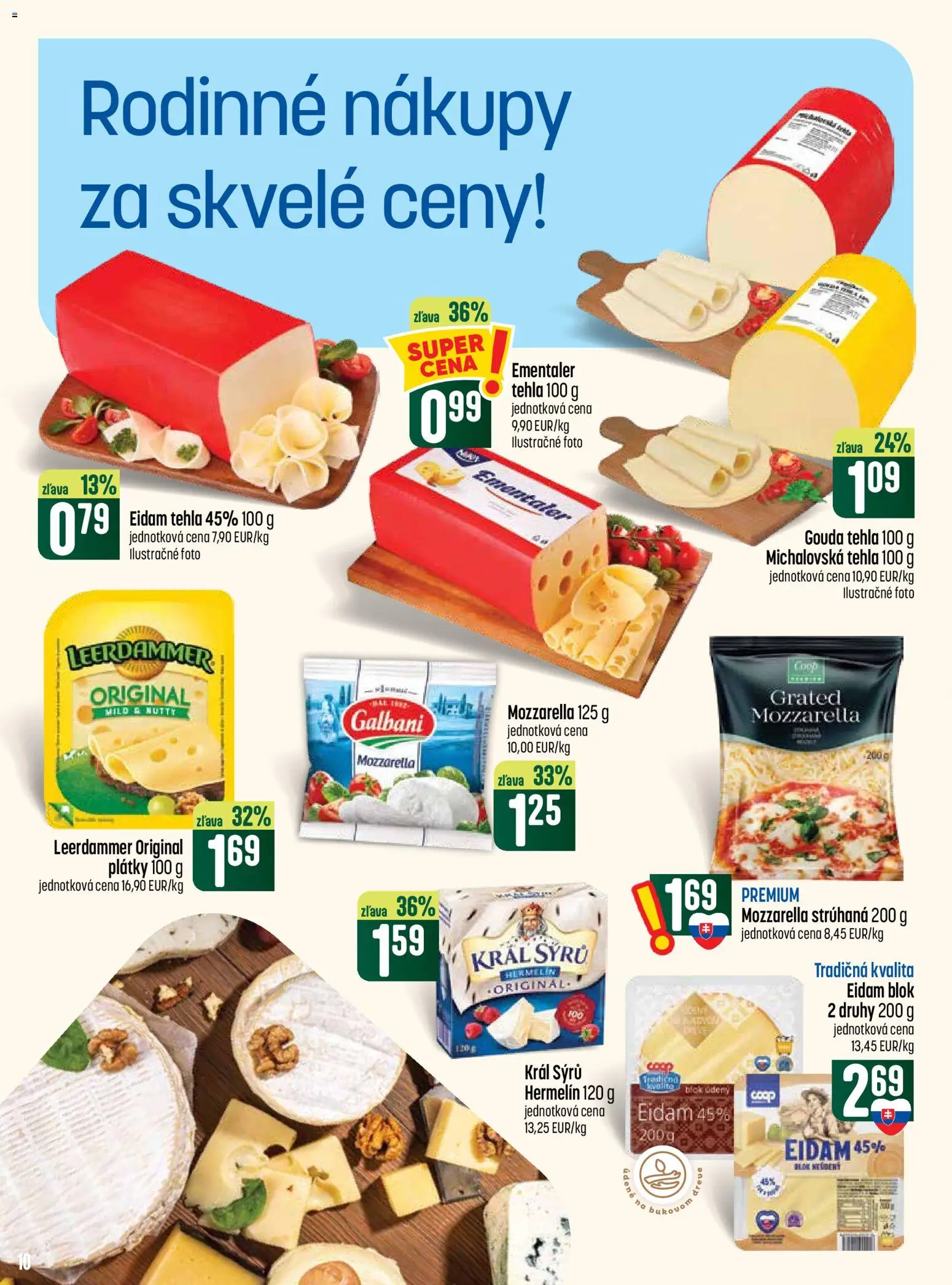 Náhľad COOP Jednota letáku platného od 29.10.2026 - Mozzarella, Hermelín, Gouda, Eidam, Eidam 45%