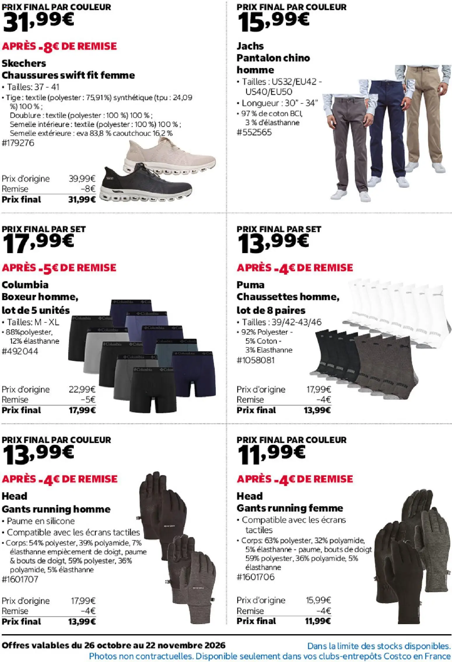 Prévisualisation de Costco catalogue du magasin Costco formulaire valide 26/10/2026 - Chaussures, Pantalon, Gants, Chaussettes, Coton