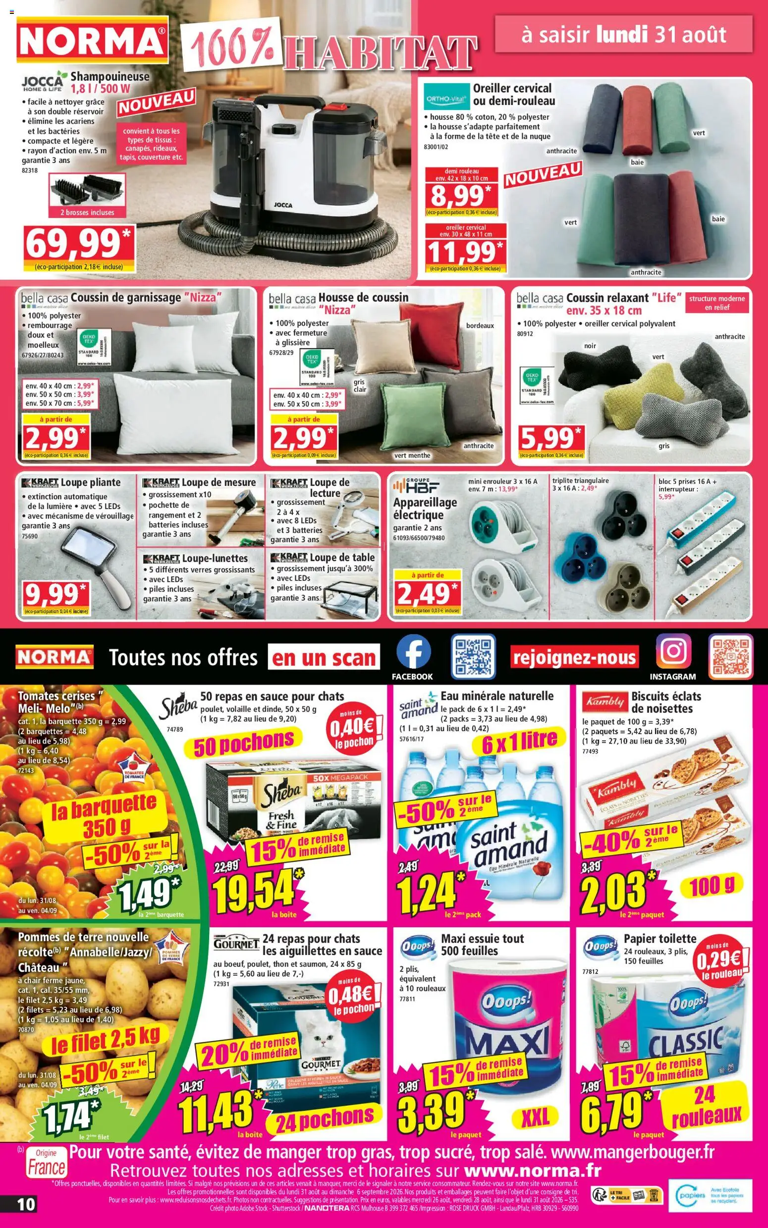 Prévisualisation de Norma catalogue du magasin Norma formulaire valide 26/08/2026 - Oreiller, Tomates, Verres, Piles, Papier toilette, Pommes, Eau minérale, Rouleau