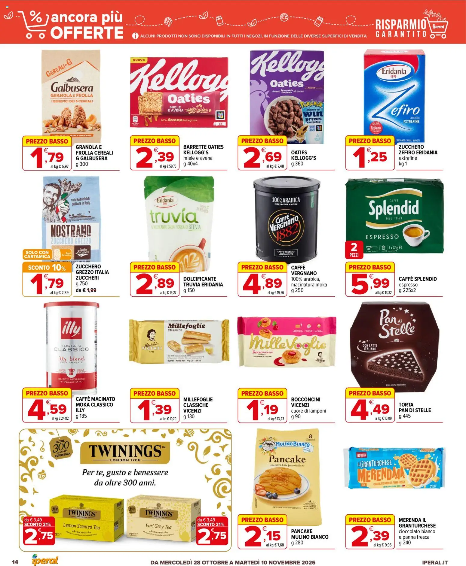 Anteprima dell'opuscolo Iperal volantino Ancora Più Offerte dal negozio Iperal valido da 28/10/2026 - Latte, Illy, Cereali, Stevia, Arance, Tè, Bevande, Caffè macinato