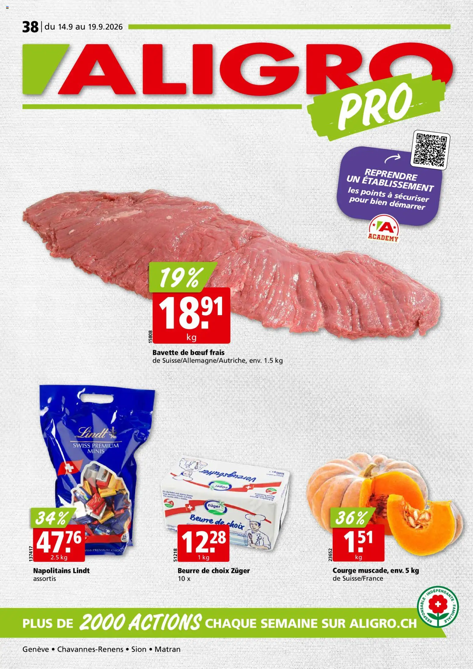 Vorschau des Merkblatts Aligro aktionen Chavannes, Matran, Genève, Sion vom Shop Aligro gültig von 14.09.2026 bis 19.09.2026