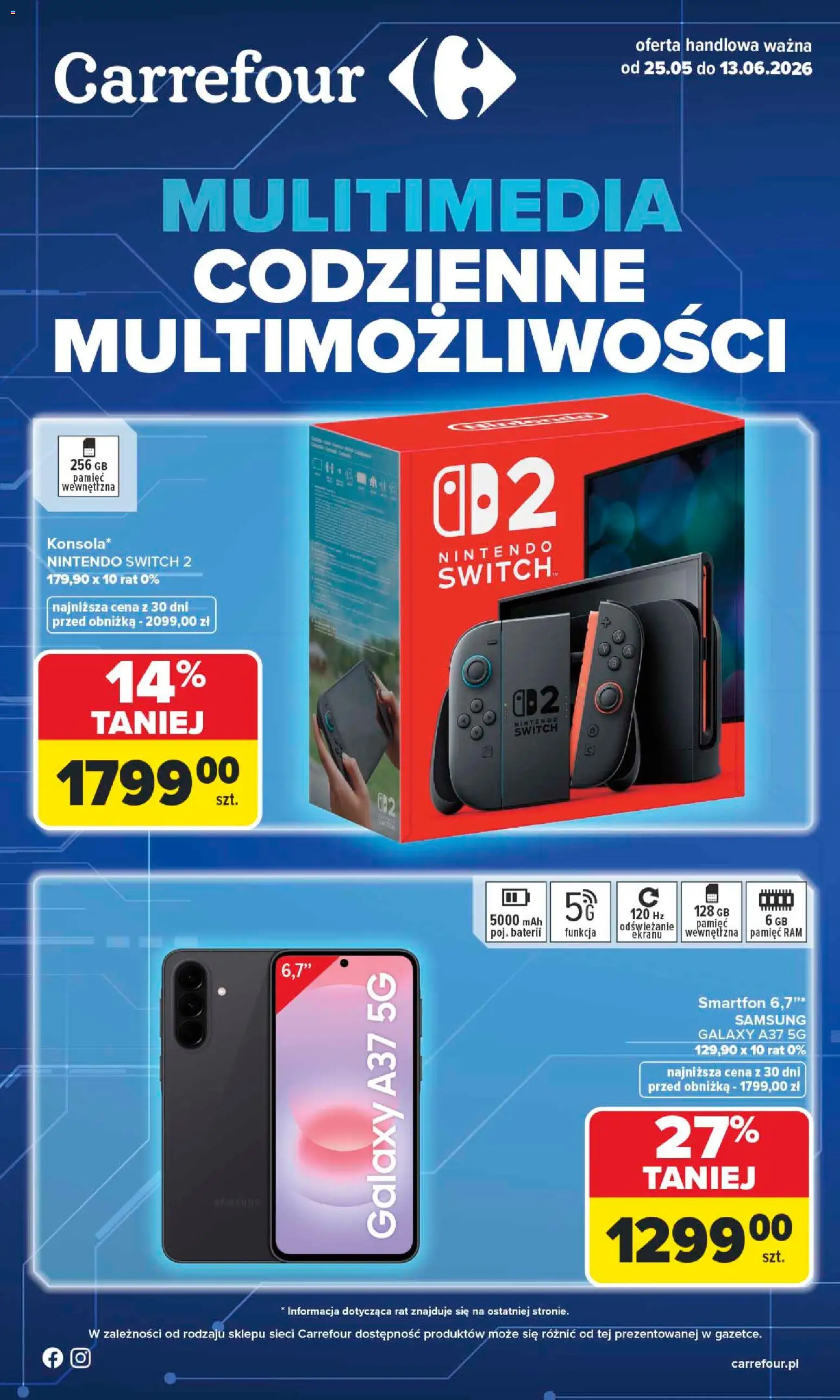Pogląd gazetki "Carrefour gazetka - Multimedia" ze sklepu Carrefour ważnej od 25.05.2026 - Nintendo Switch, Smartfon