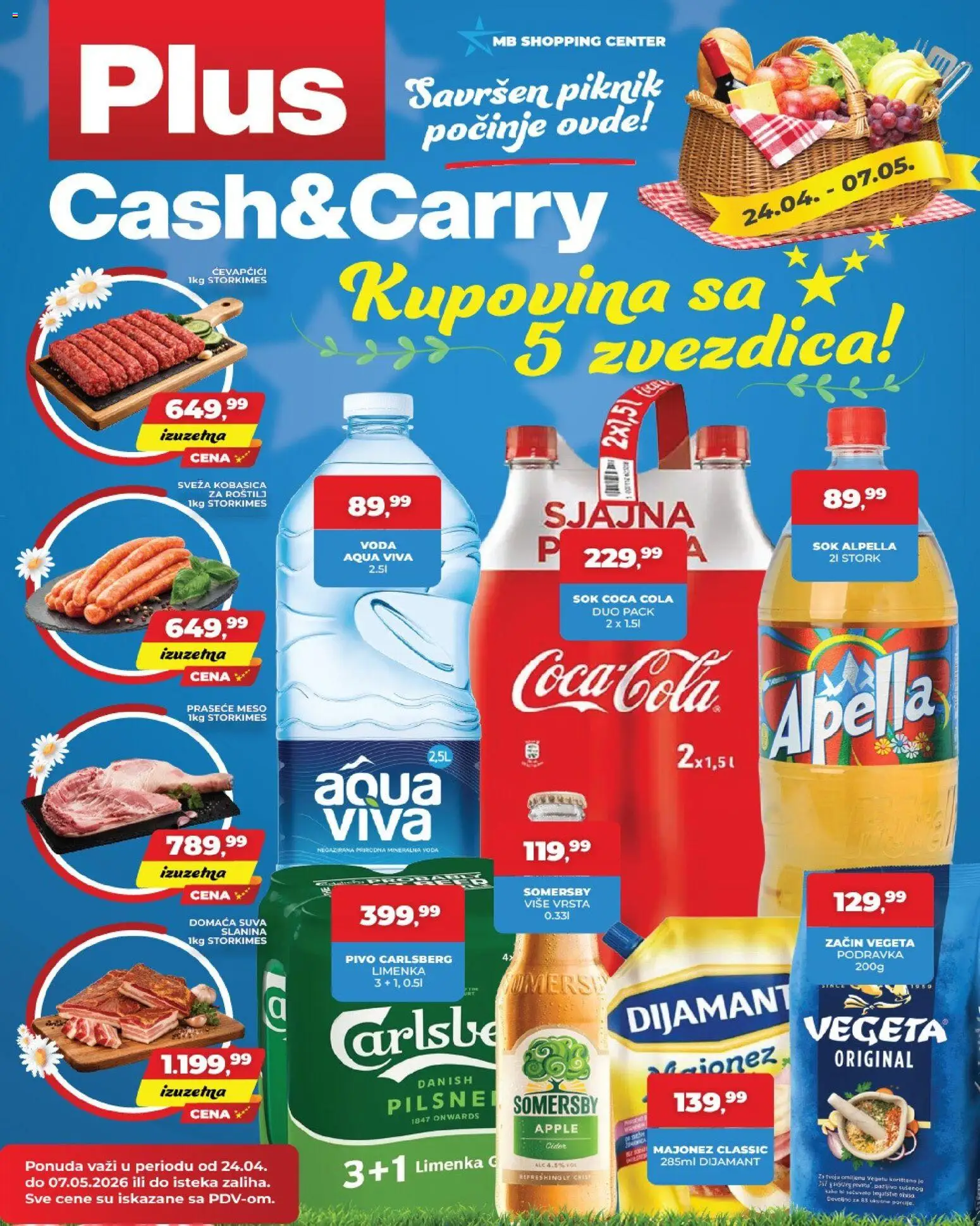 Pregled Plus Cash & Carry kataloga - važi od 24.04.2026 - Coca Cola, Somersby, Pivo, Carlsberg, Podravka, Meso, Sok, Slanina