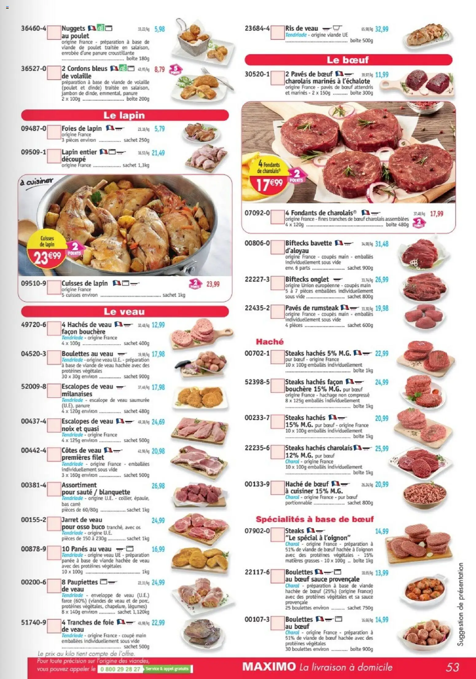Prévisualisation de Maximo catalogue du magasin Maximo formulaire valide 26/10/2026 - Noix, Nuggets, Dinde, Viande, Bavette, Viande hachée, Base, Tranches de bœuf