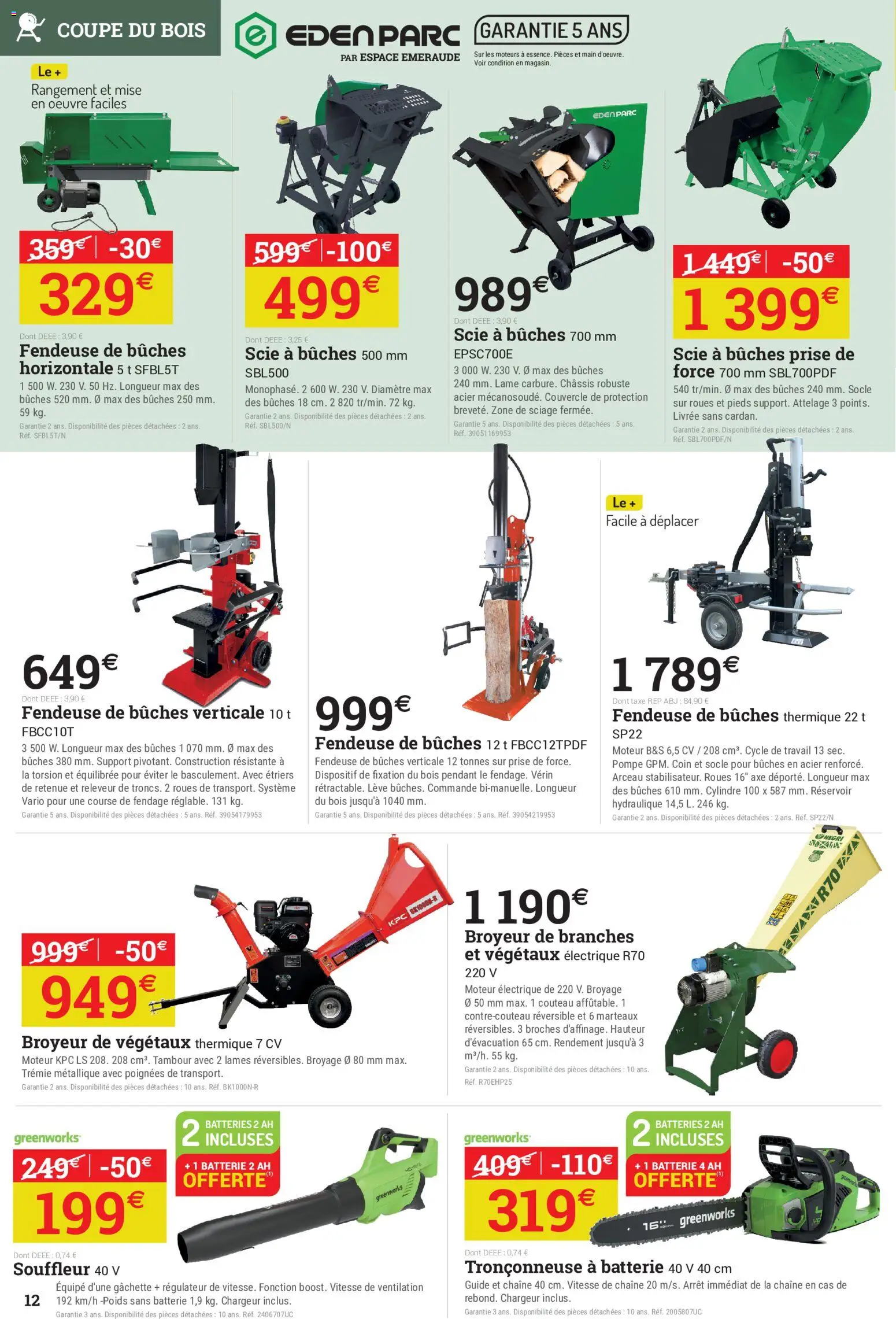 Prévisualisation de Espace Emeraude catalogue du magasin Espace Emeraude formulaire valide 21/10/2026 - Tronçonneuse, Batterie, Broyeur de vegetaux, Souffleur, Axe, Broyeur, Tronçonneuse à batterie, Couvercle